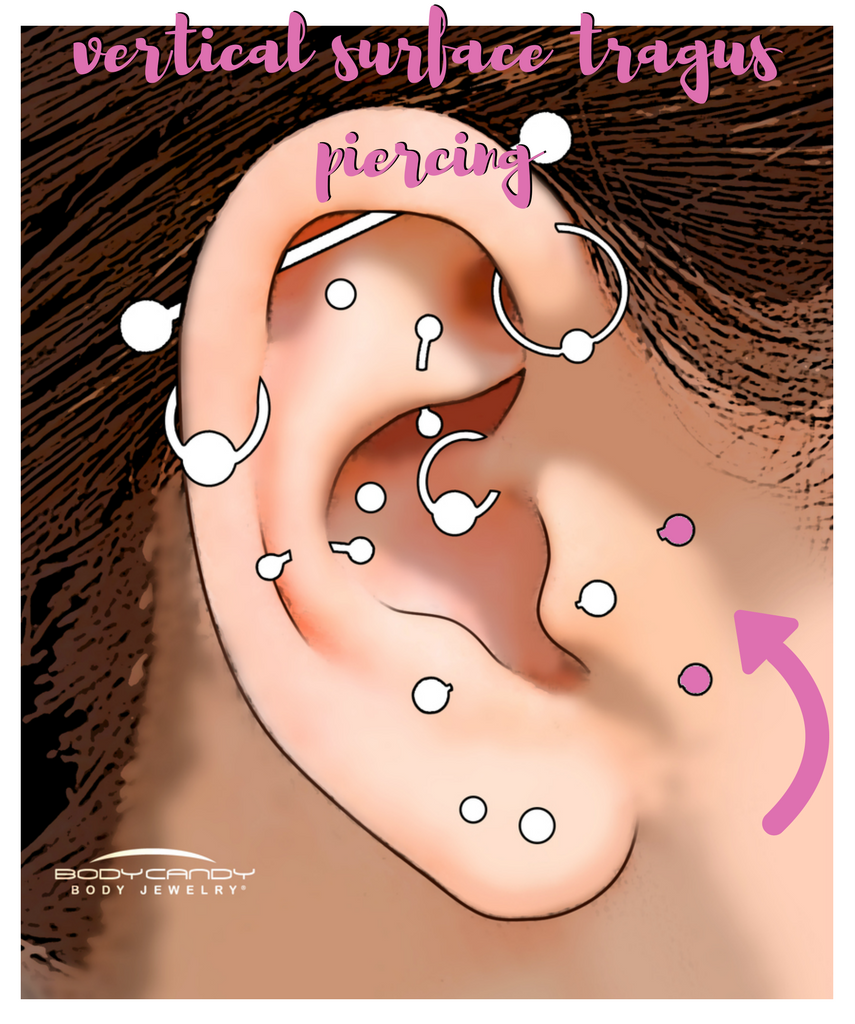 Encyclopedia of Body Piercings: Vertical Tragus Surface Piercing