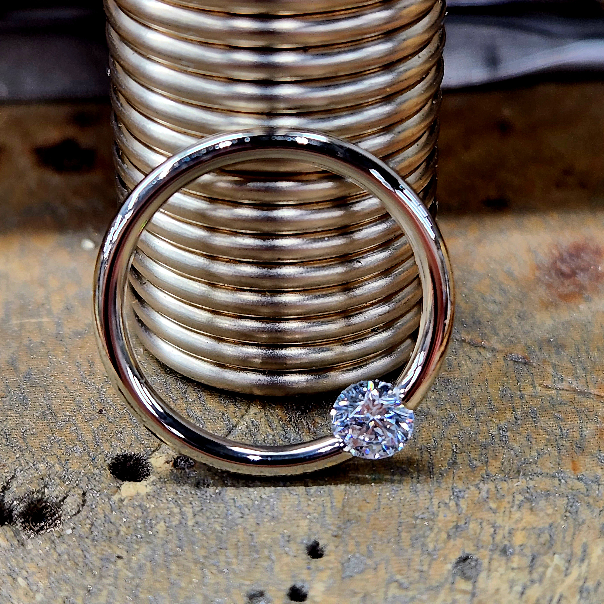 16G 3/8 Solid 14k Yellow Gold 3mm Clear Cubic Zirconia Tension Captive Ring