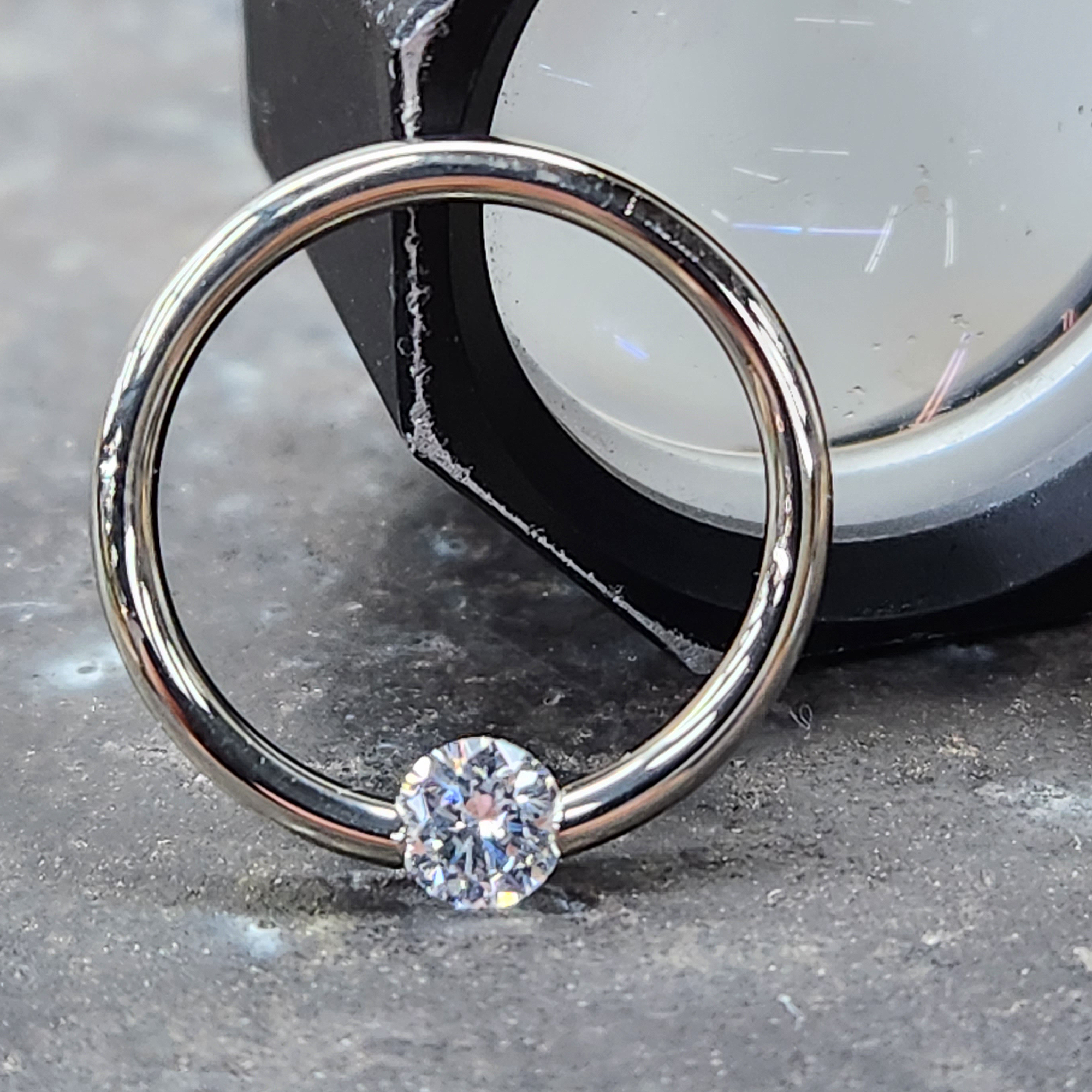 16G 3/8 Solid 14k Yellow Gold 3mm Clear Cubic Zirconia Tension Captive Ring