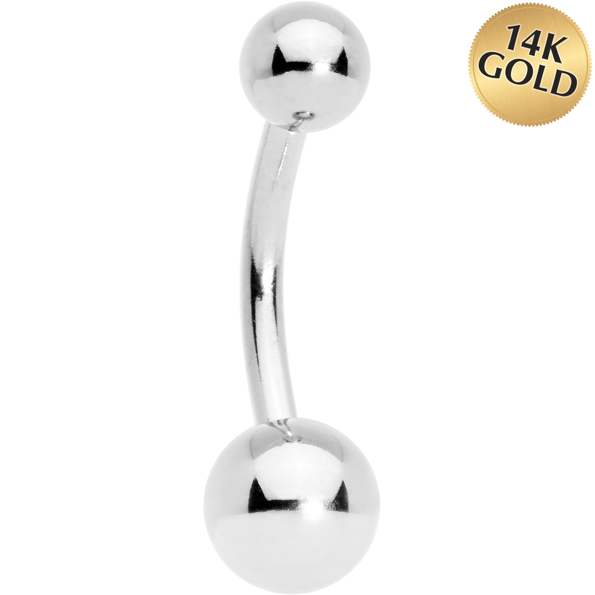 16G Solid 14k White GOLD BALL Belly Ring 3/8 6mm/4mm