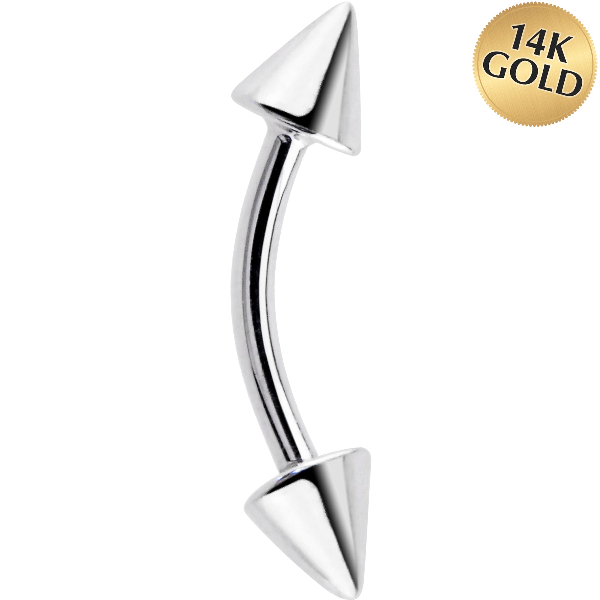 Solid 14k White GOLD CONE Eyebrow Ring 16G 5/16 3mm