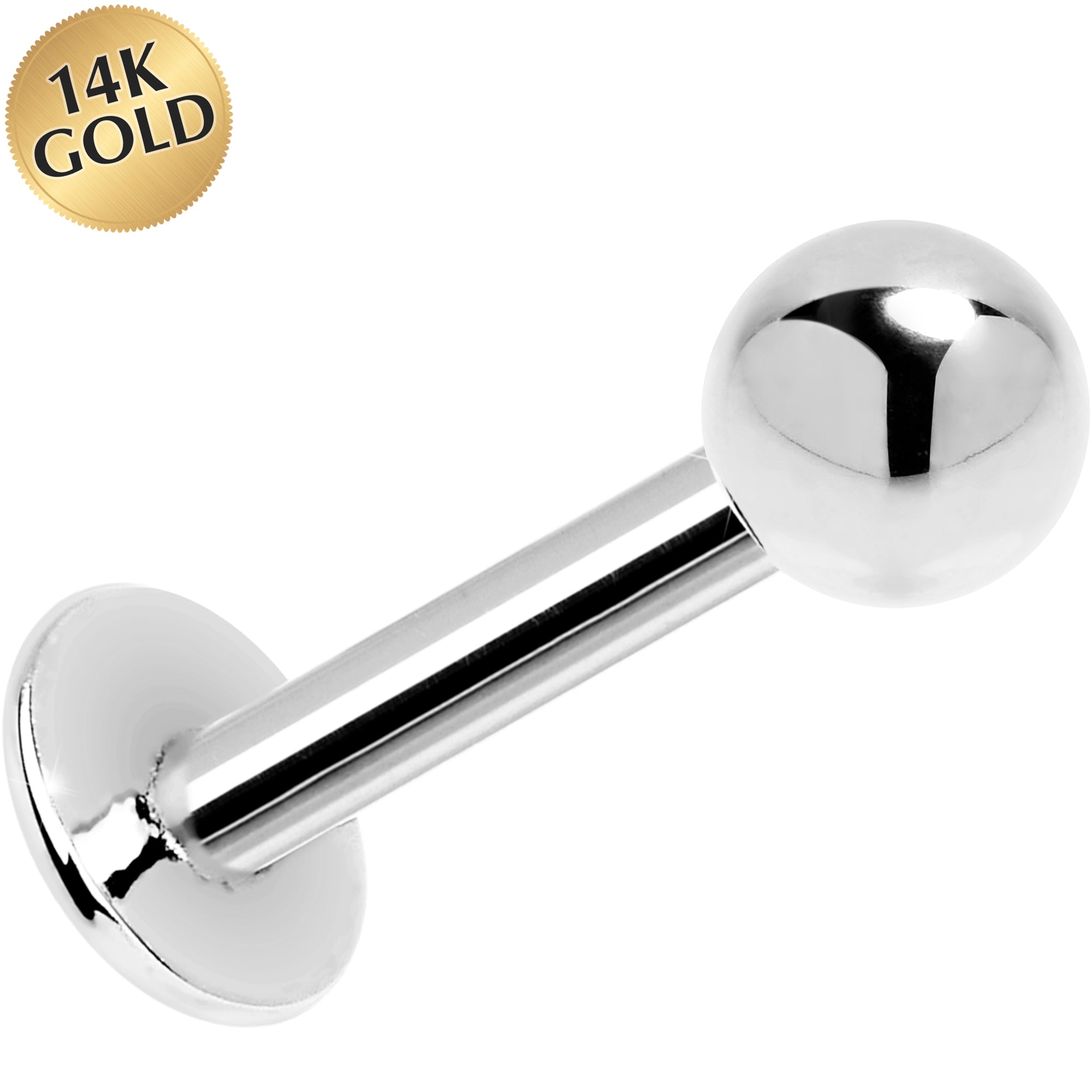 14G 5/16 Solid 14k White Gold Labret Monroe- 4mm Ball