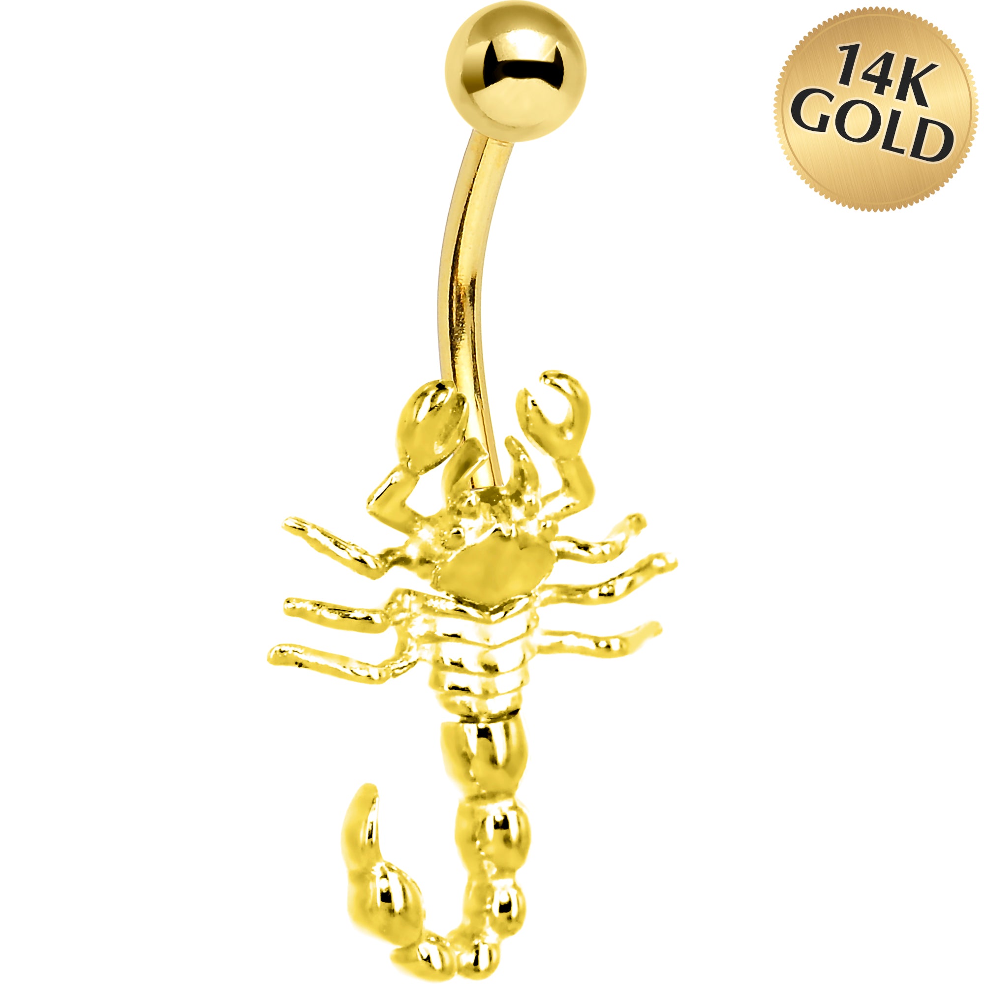 16G Solid 14K Yellow Gold Scorpion Belly Ring