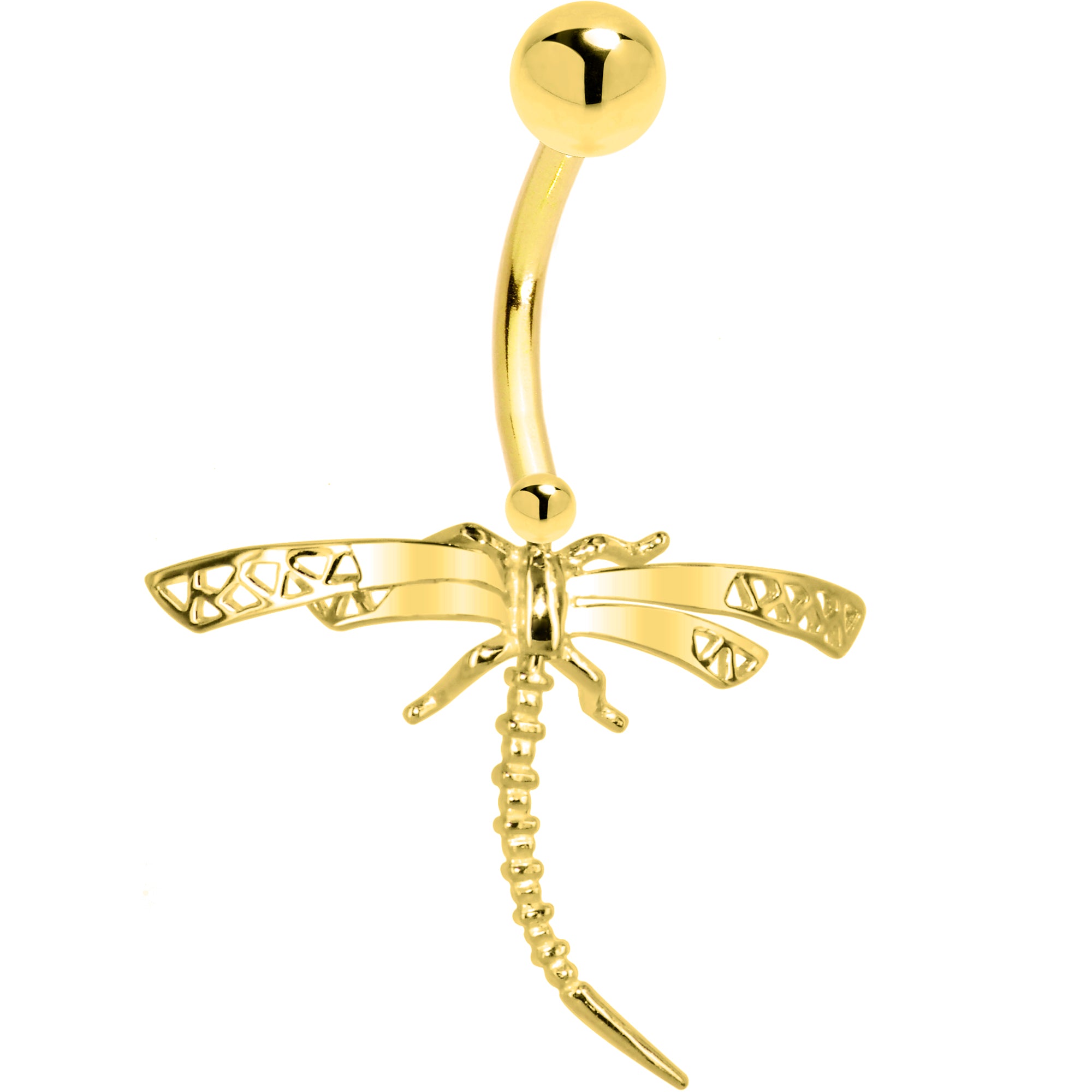 16G Solid 14K Yellow Gold Dragonfly Belly Ring