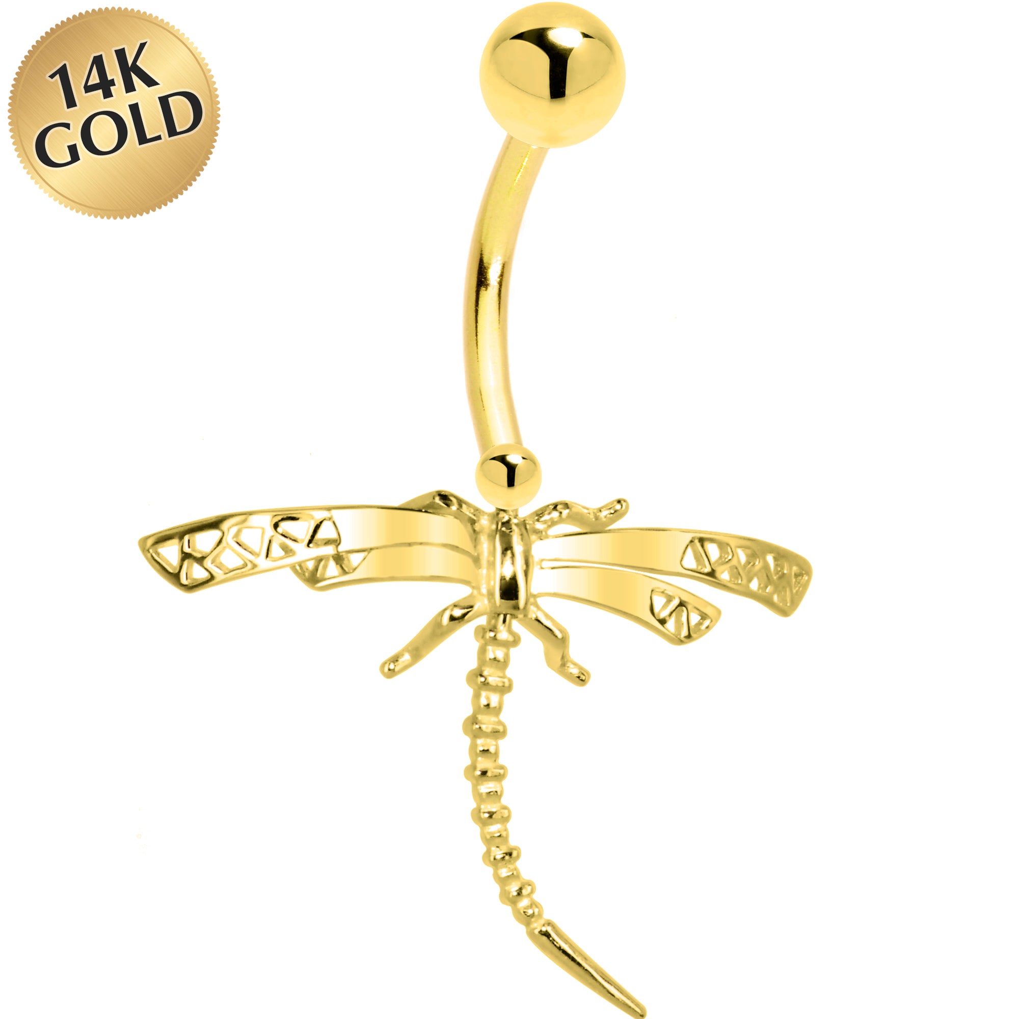 16G Solid 14K Yellow Gold Dragonfly Belly Ring