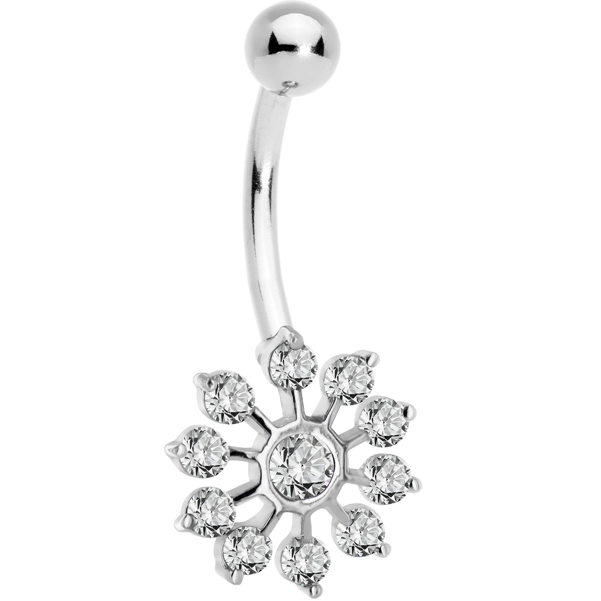 16G Solid 14K White Gold Cubic Zirconia PEACOCK Belly Ring