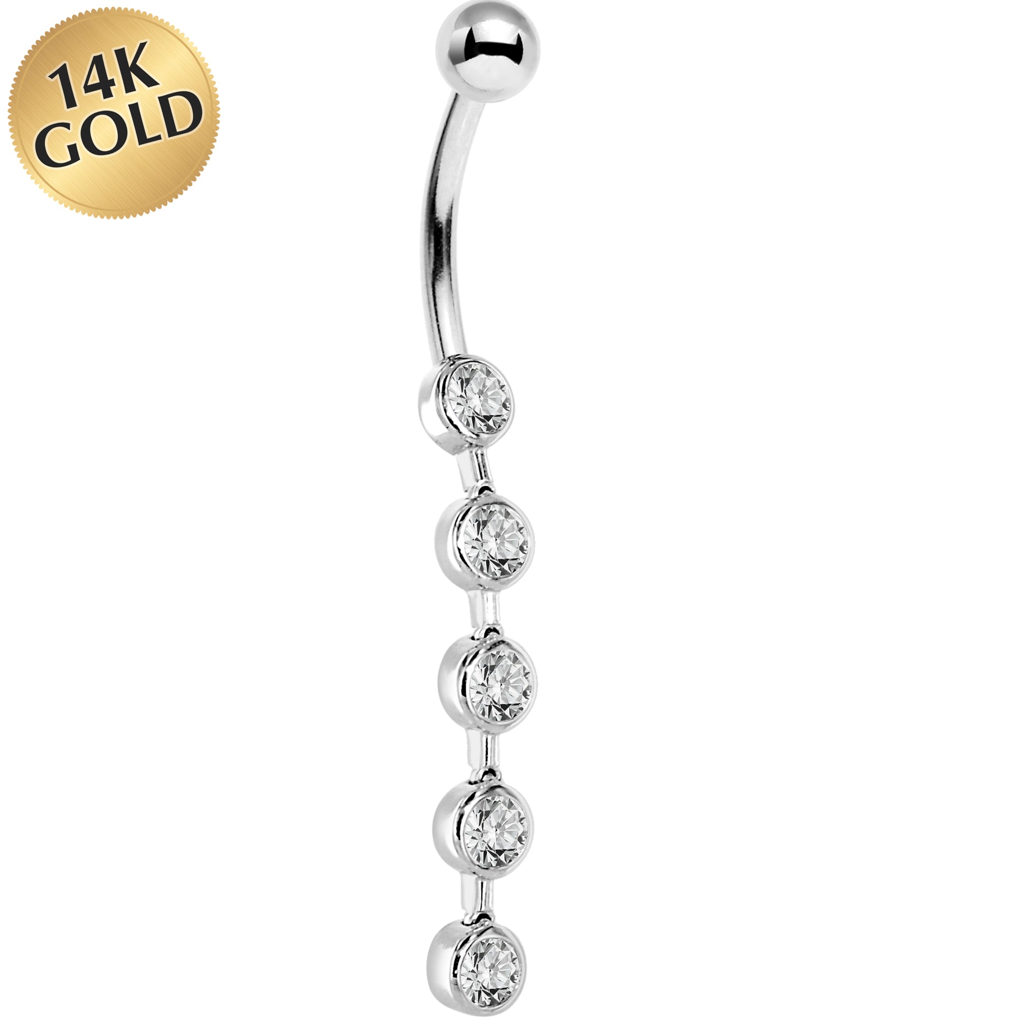 16G Solid 14K White Gold PARAGON Cubic Zirconia Drop Belly Ring