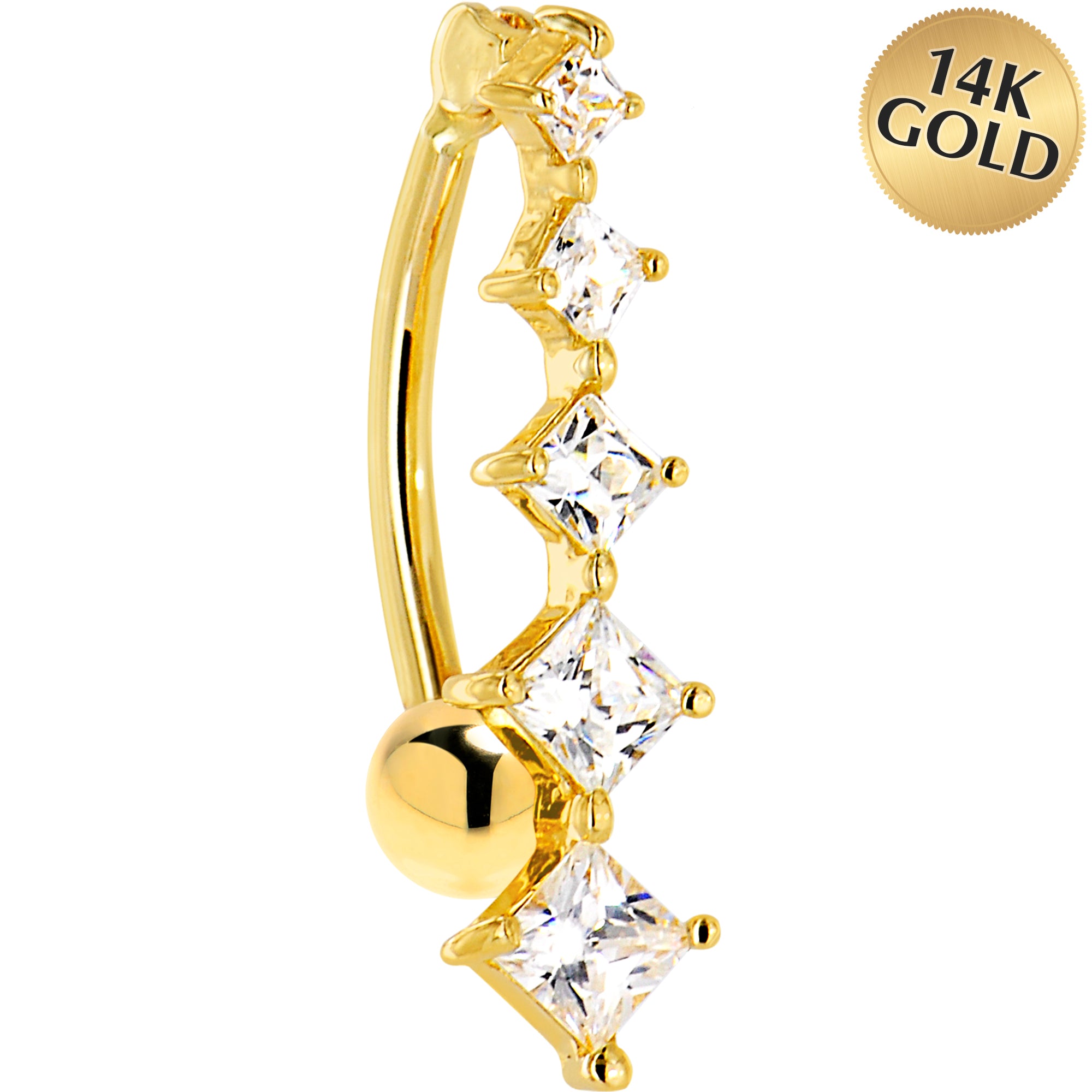 16G Solid 14K Yellow Gold TOP MOUNT Cubic Zirconia SQUARE JOURNEY Belly Ring