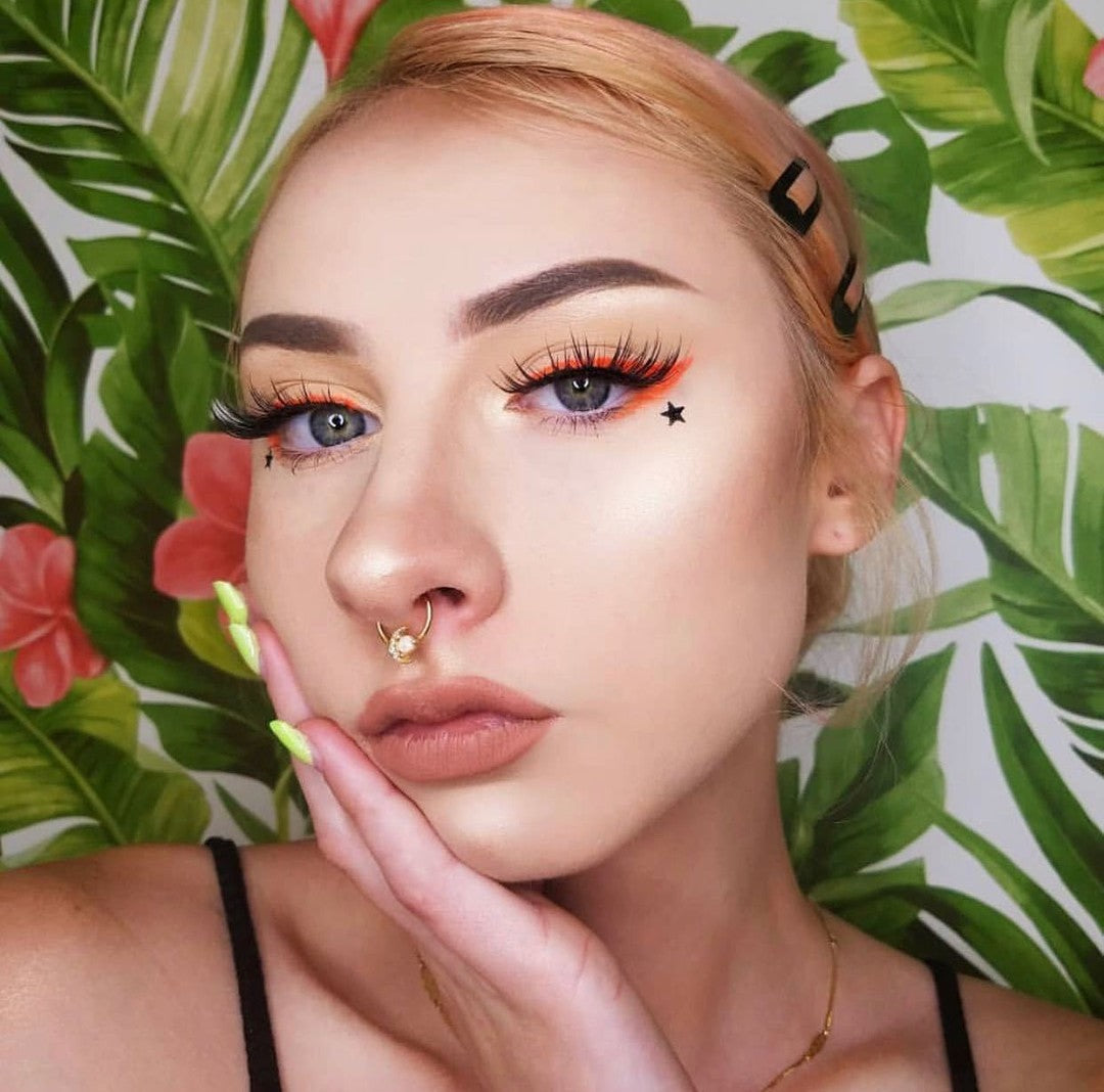 16G 3/8 White Faux Opal Gold Tone Moon Hinged Segment Ring