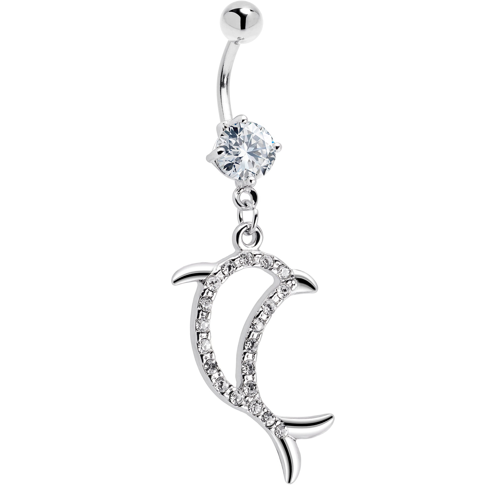 Crystalline Gem Hollow Dolphin Belly Ring