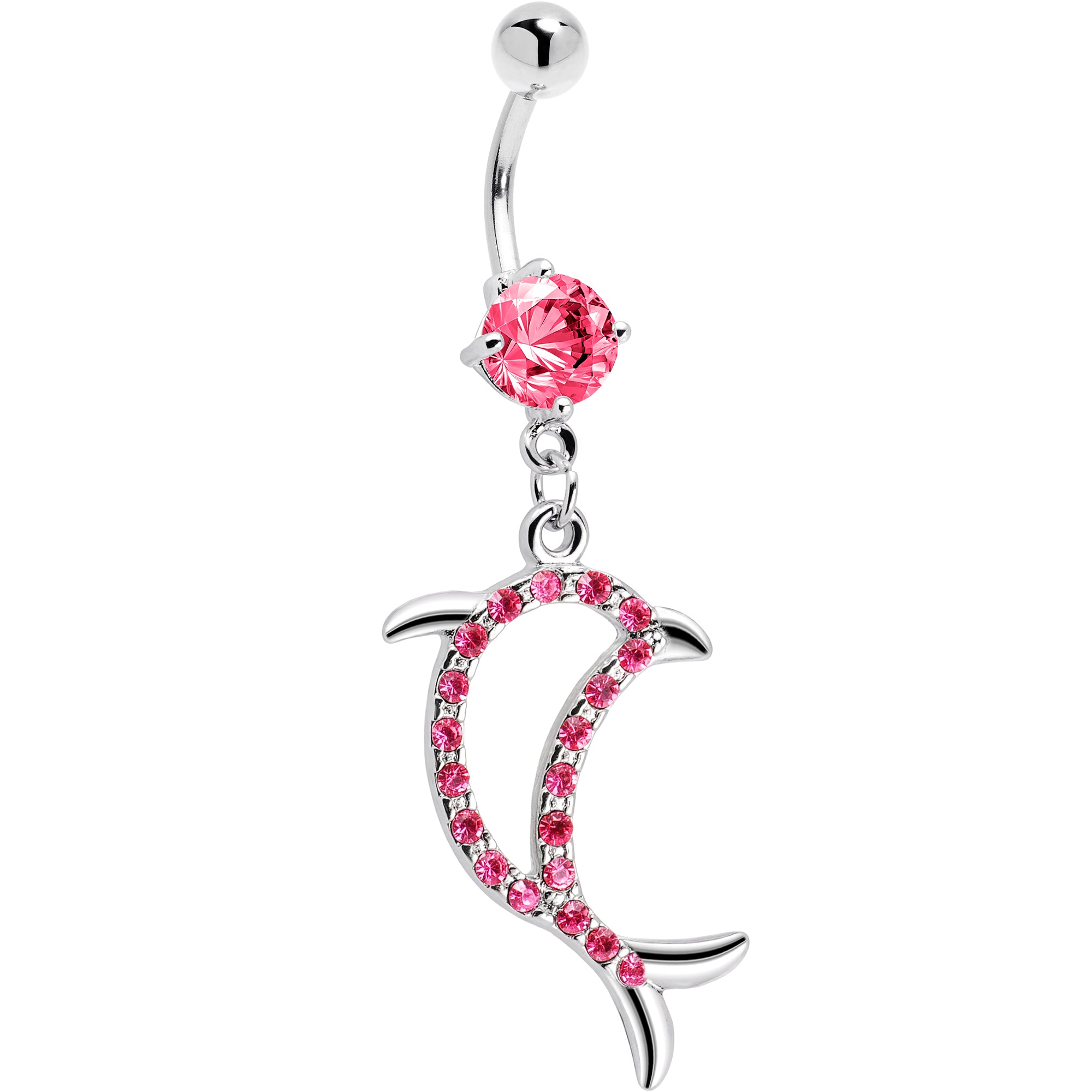 Pink Gem Hollow Dolphin Belly Ring