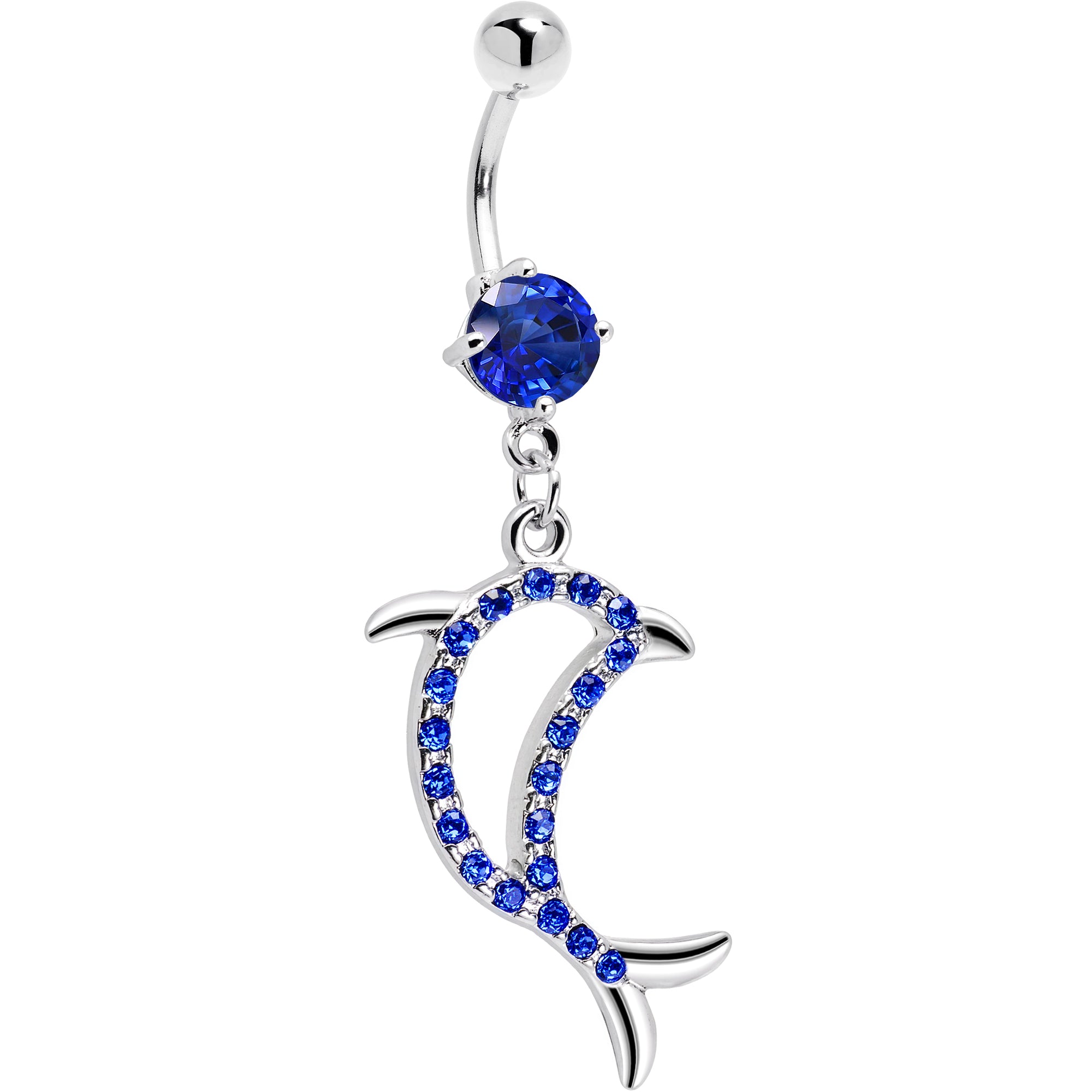 Blue Gem Hollow Dolphin Belly Ring