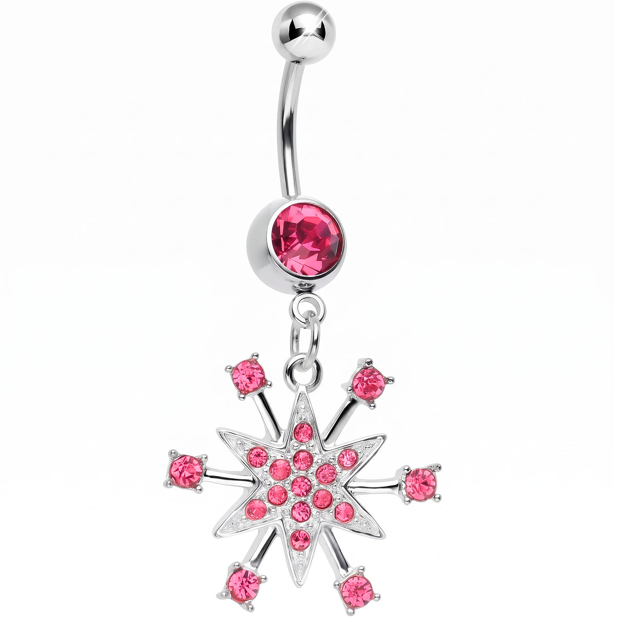 Pink Gem Starry Snowflake Dangle Belly Ring