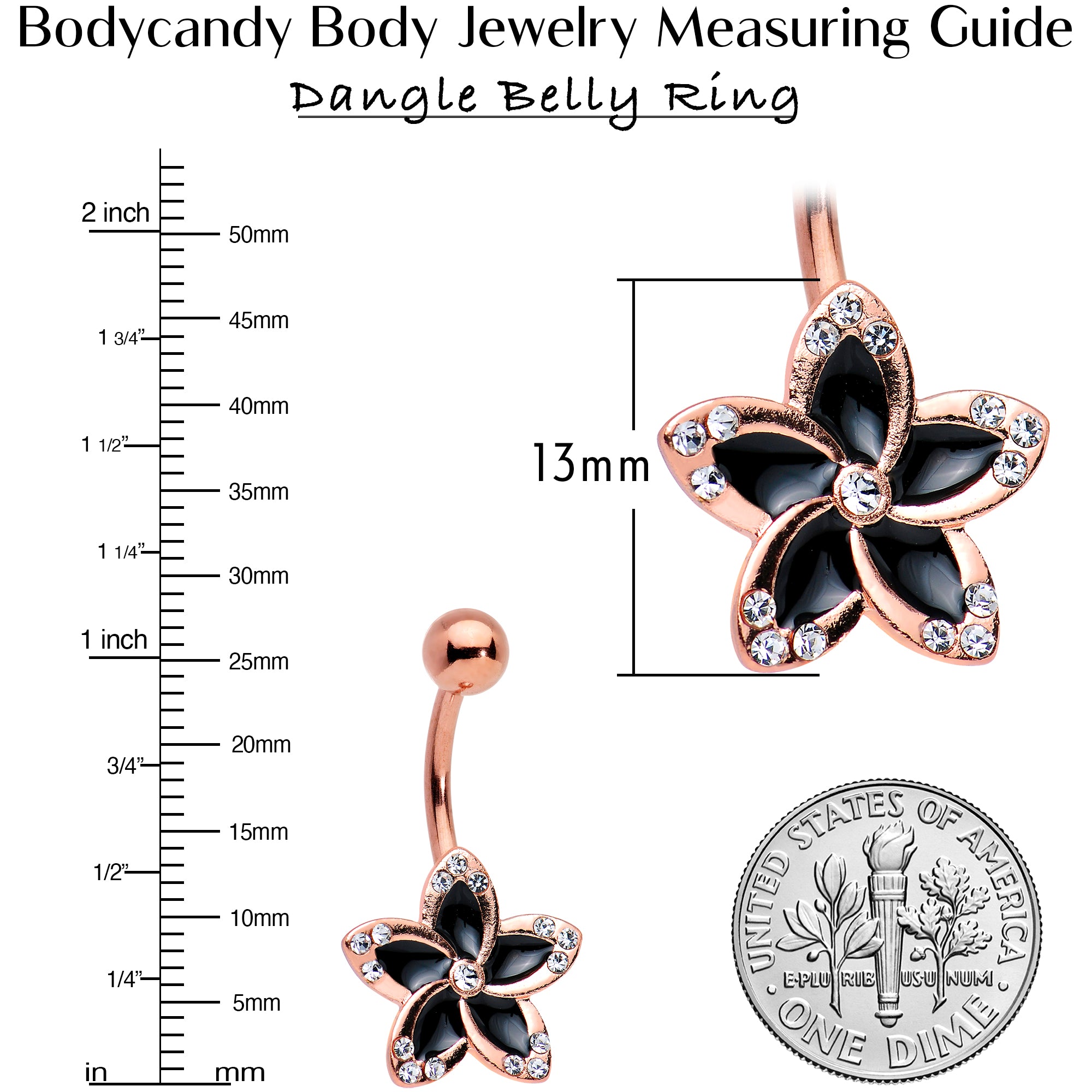 Clear Gem Rose Gold Plated Midnight Pitch Flower Belly Ring