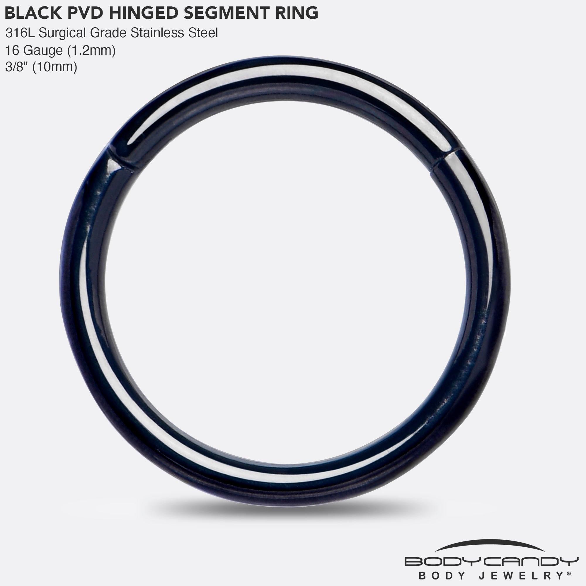 16G 3/8 Black PVD Hinged Segment Ring