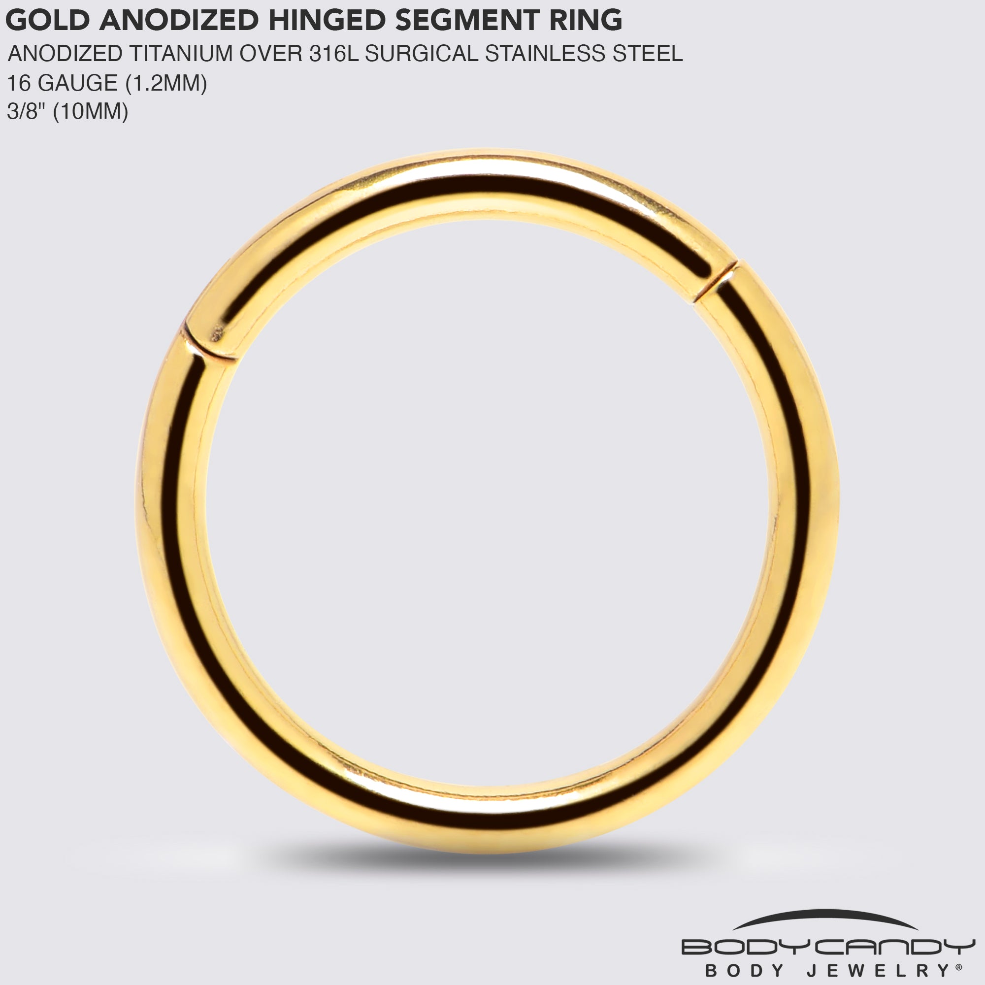 16G 3/8 Gold Tone Anodized Hinged Segment Ring