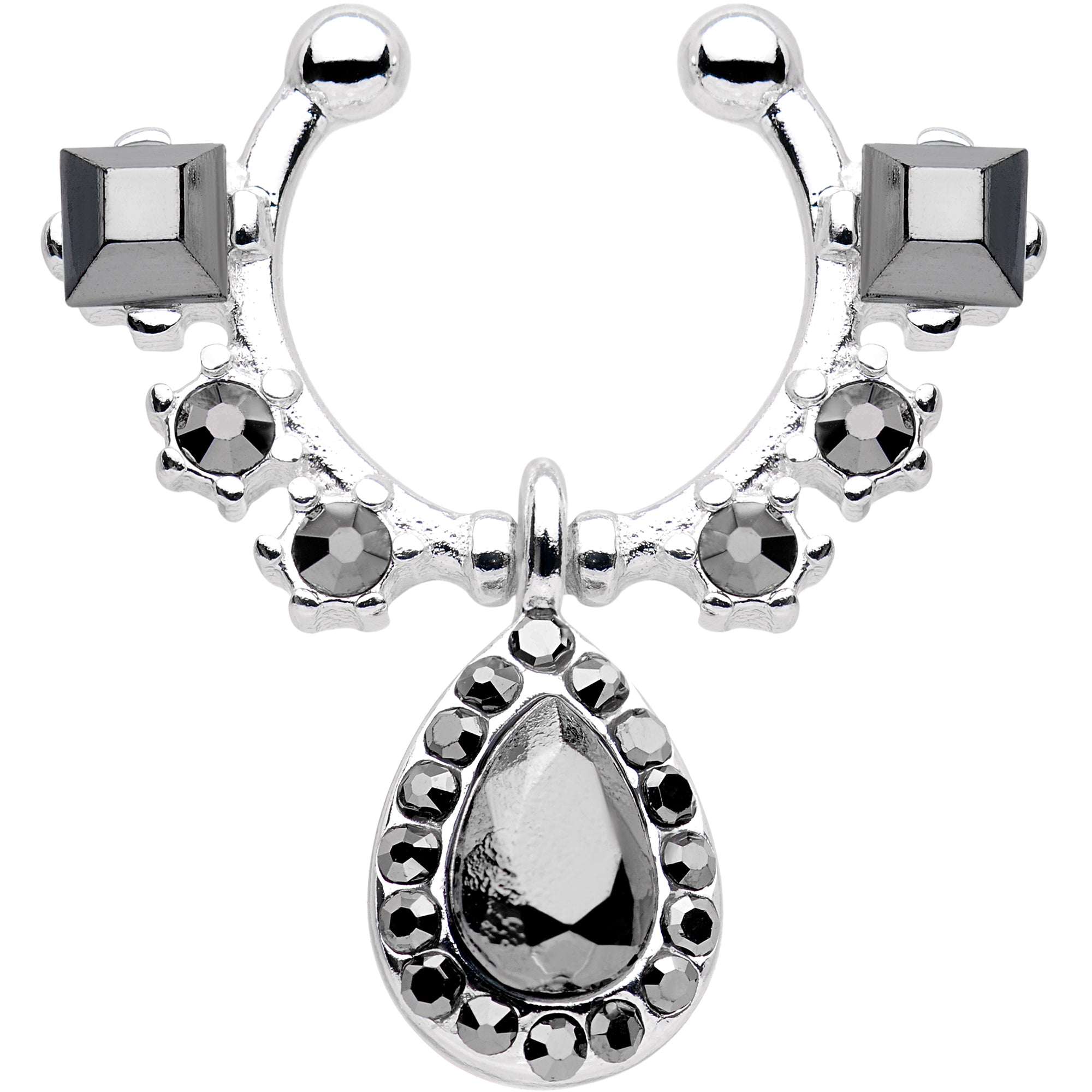 Black Gem Silhouette Dangle Clip On Septum