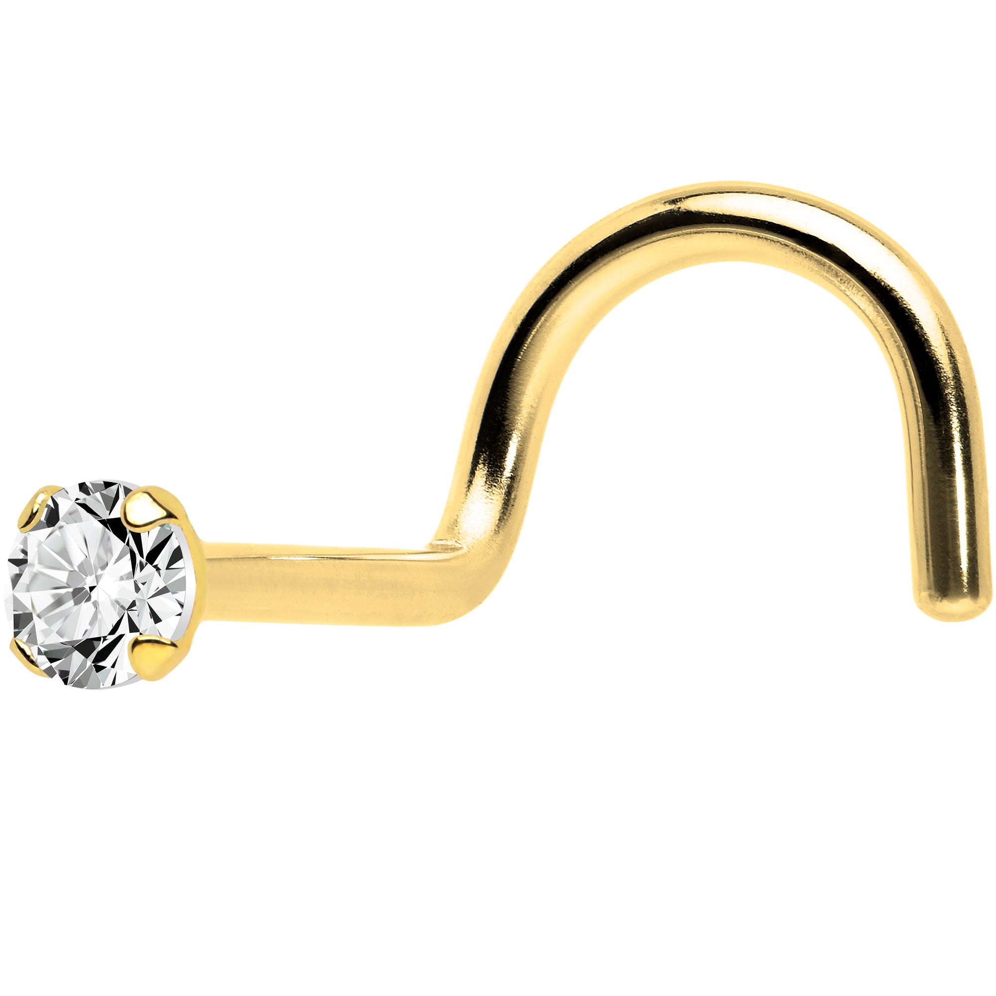 Solid 14K Yellow Gold 2mm Cubic Zirconia Solitaire Nose Ring