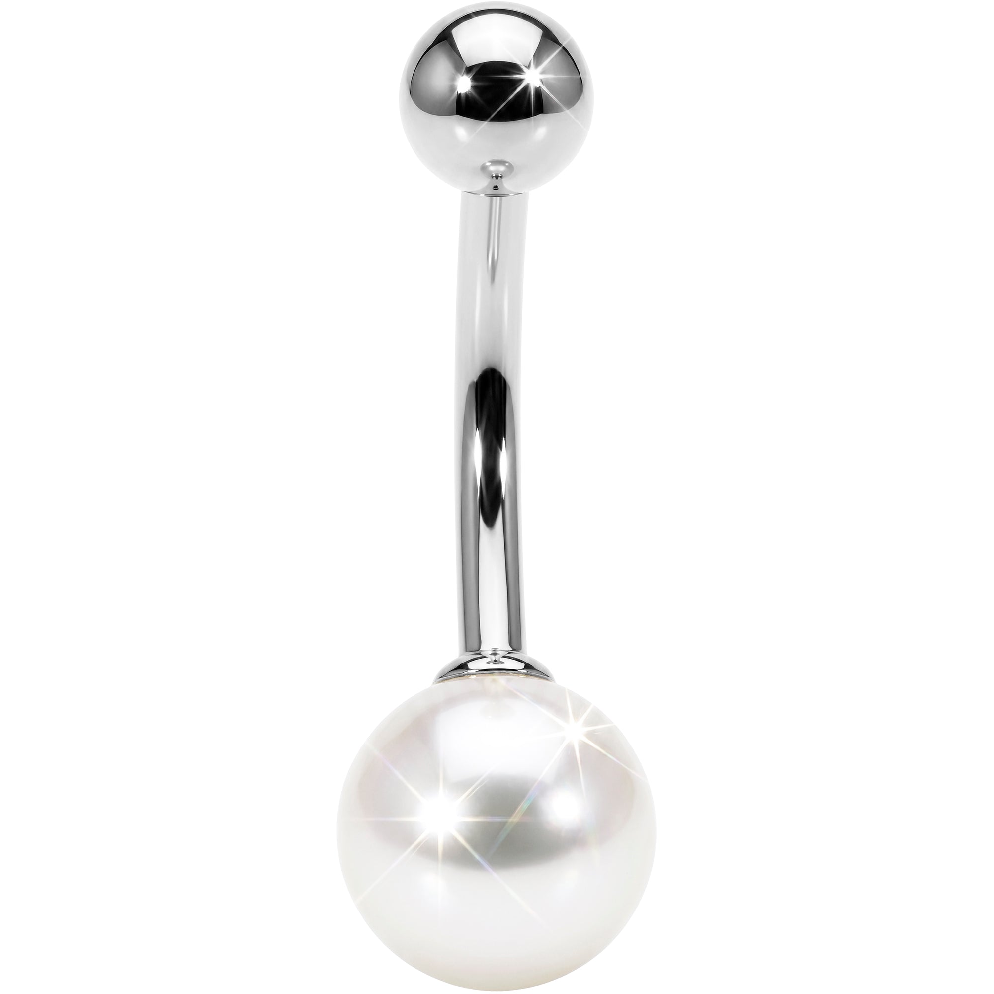 16G Solid 14K White Gold Synthetic Pearl Belly Ring