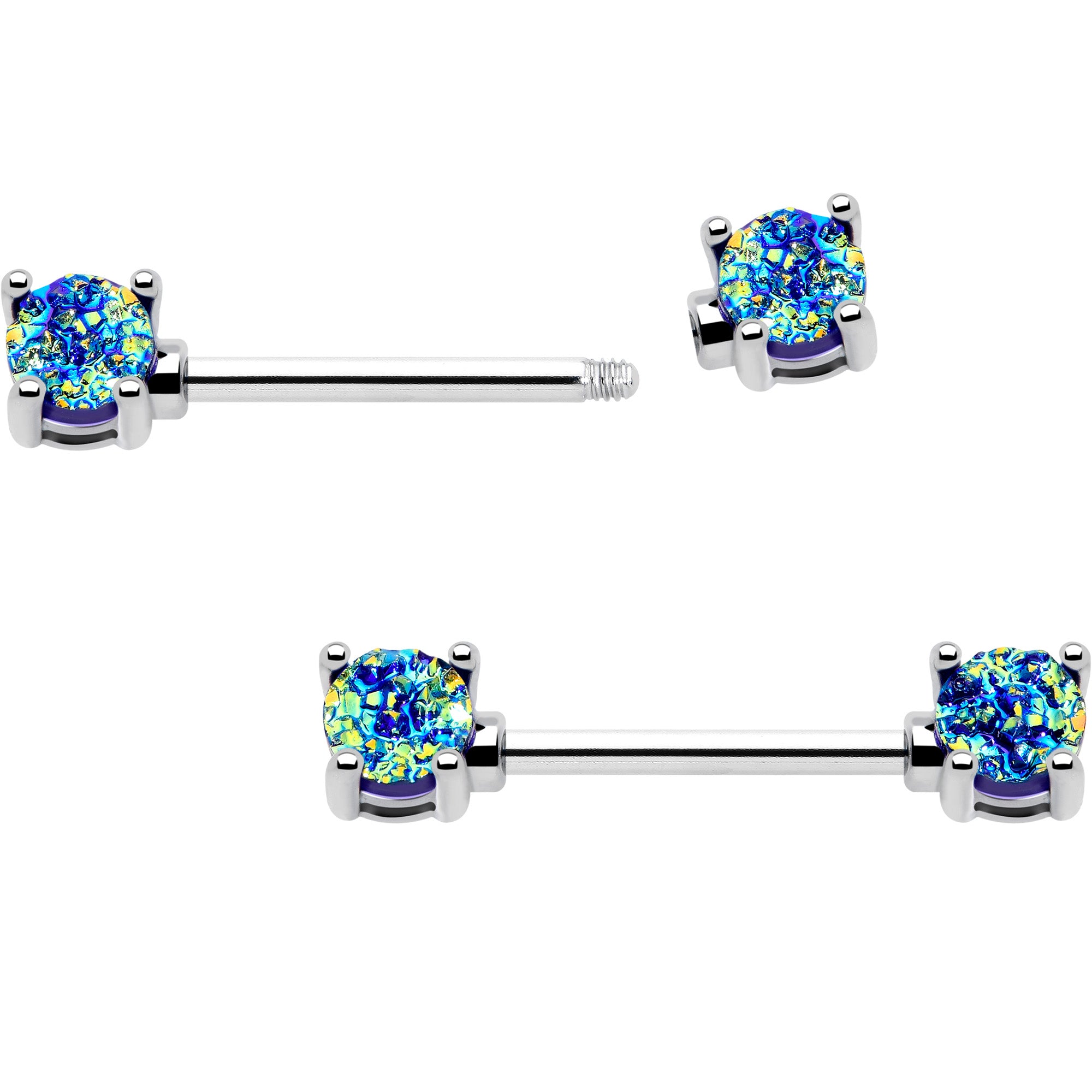 blue faux opal nipple barbell set 14 gauge 9/16 length