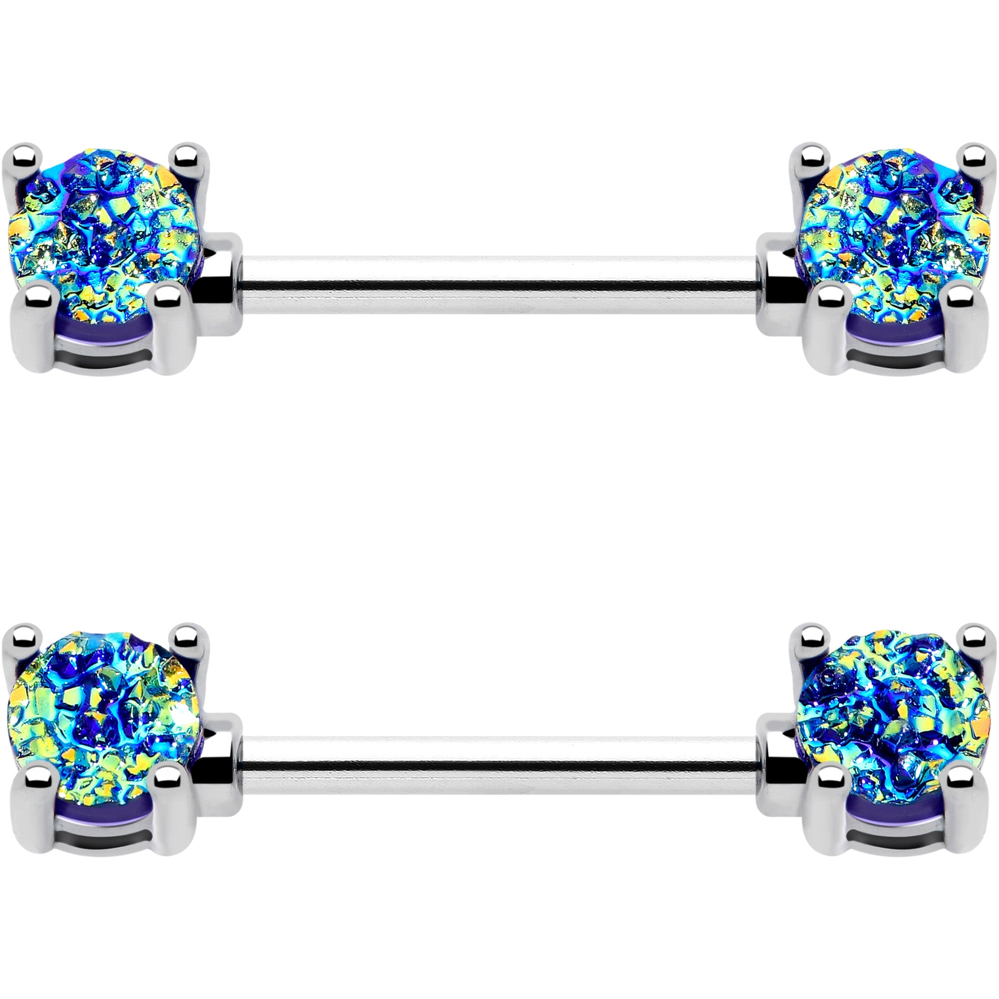 forward facing blue opal nipple rings 14G barbell jewelry set