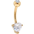 16G Solid 14K Yellow Gold Cubic Zirconia Heart Belly Ring