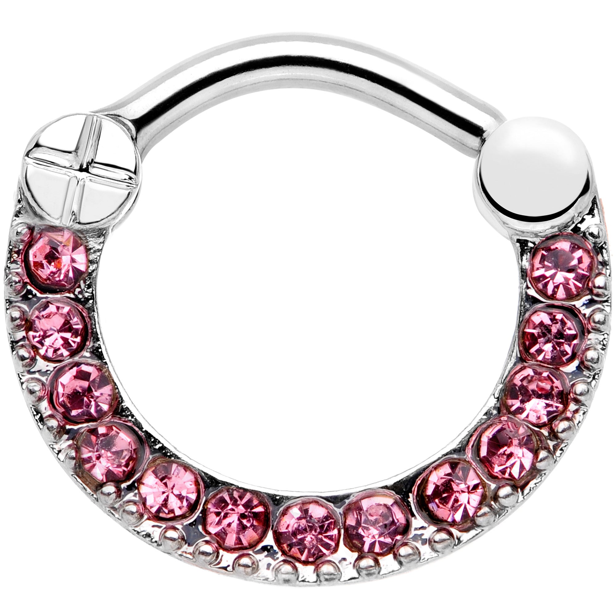 16 Gauge 5/16 Pink Gem Paved Glamour Cartilage Clicker