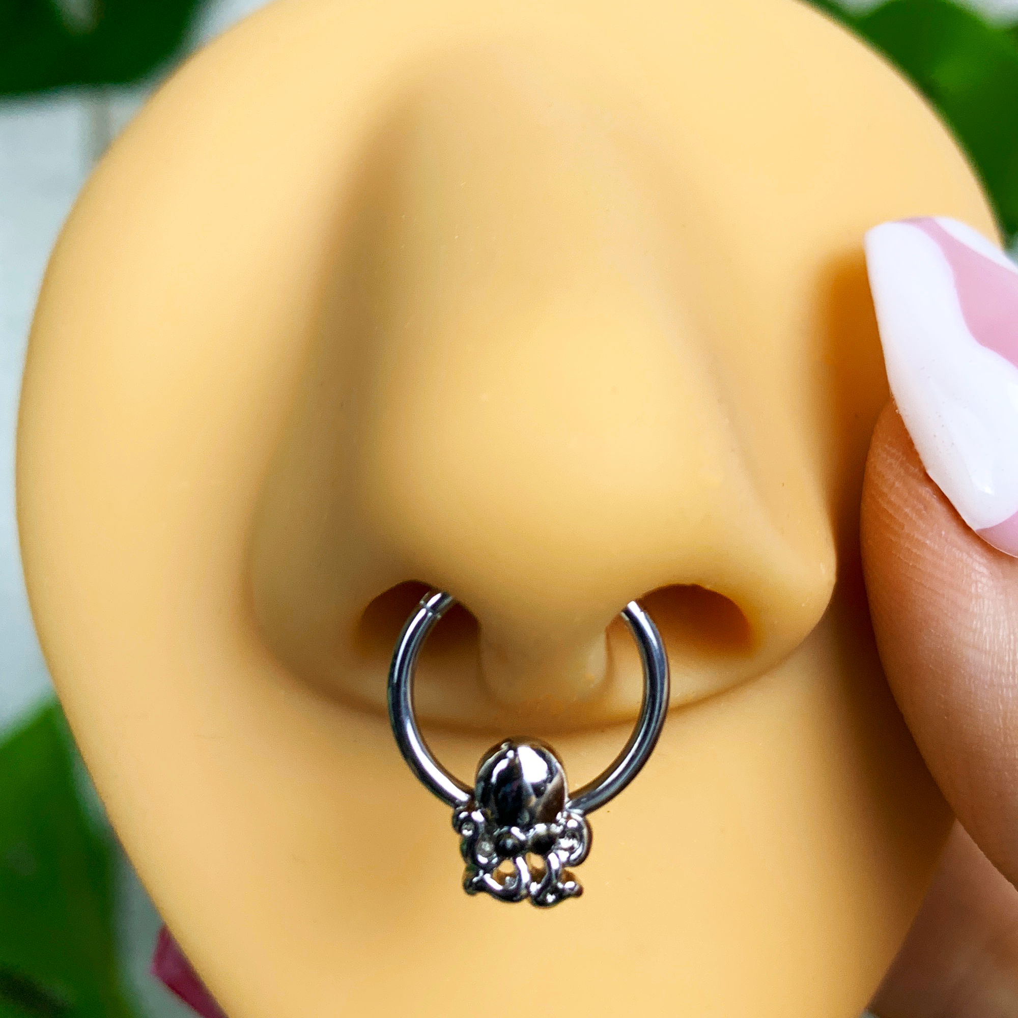 16G 3/8 Black Gem Nautical Octopus Hinged Segment Ring