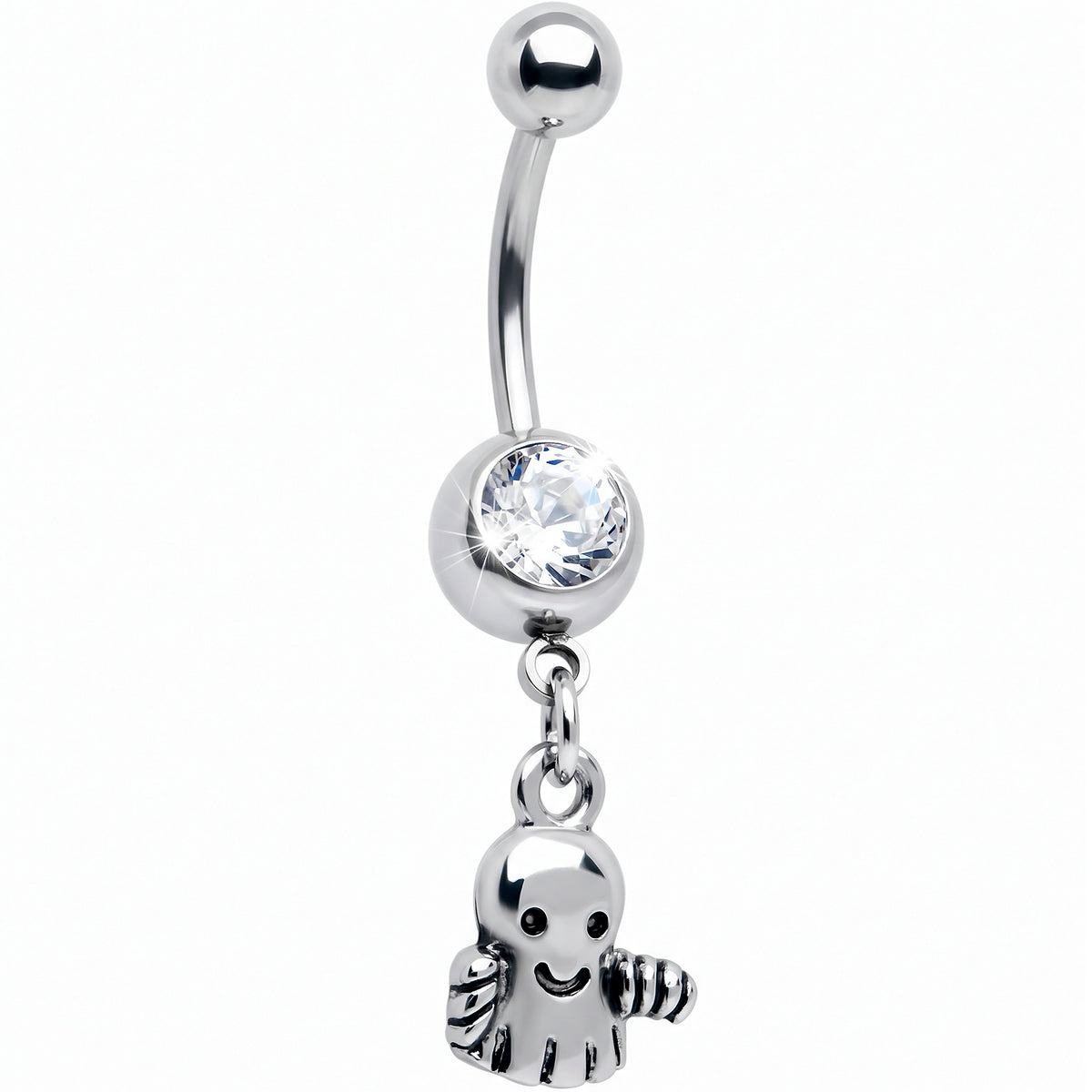 Clear Gem Happy Ghost Halloween Dangle Belly Ring