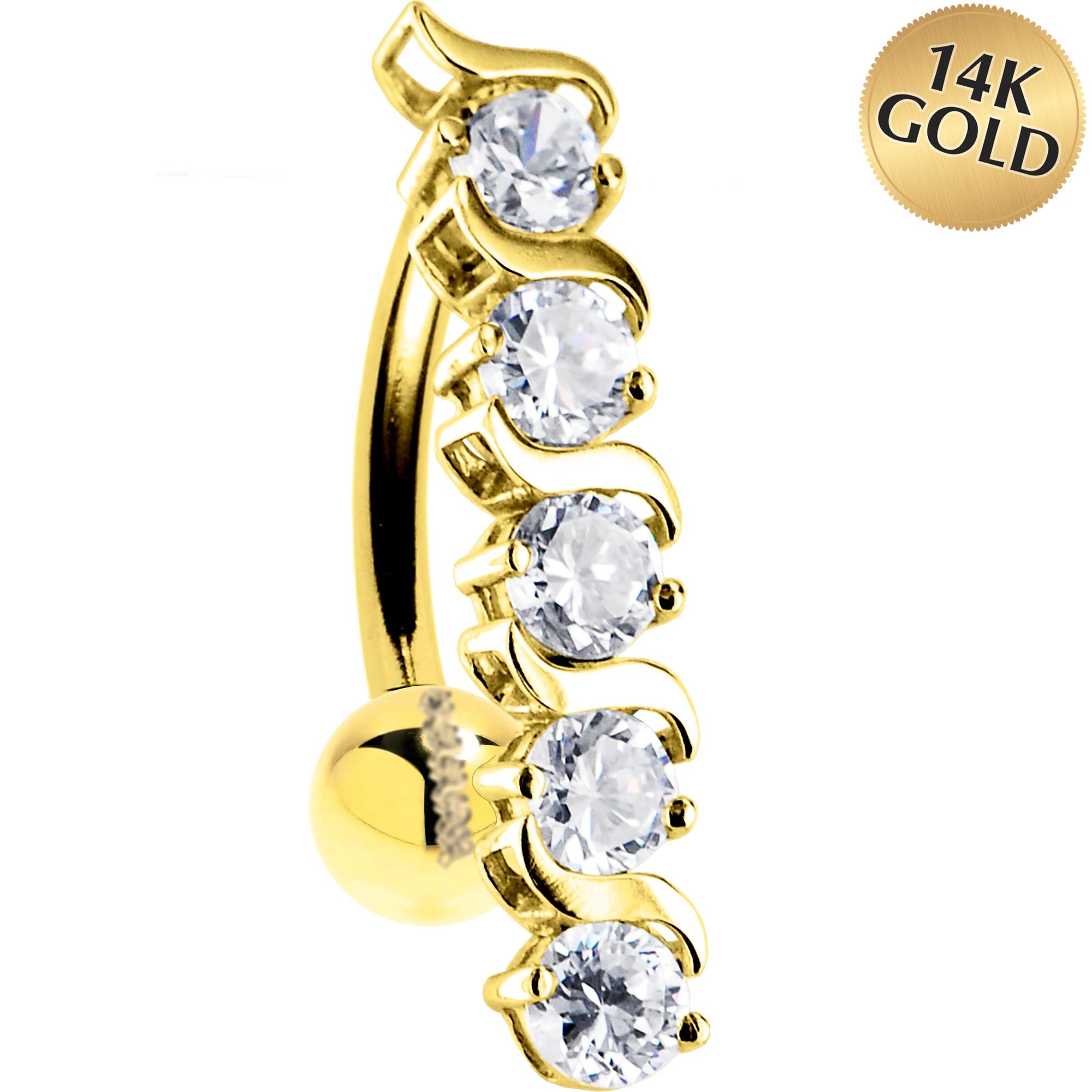 16G Solid 14K Yellow Gold Top Drop Cubic Zirconia Delight Belly Ring