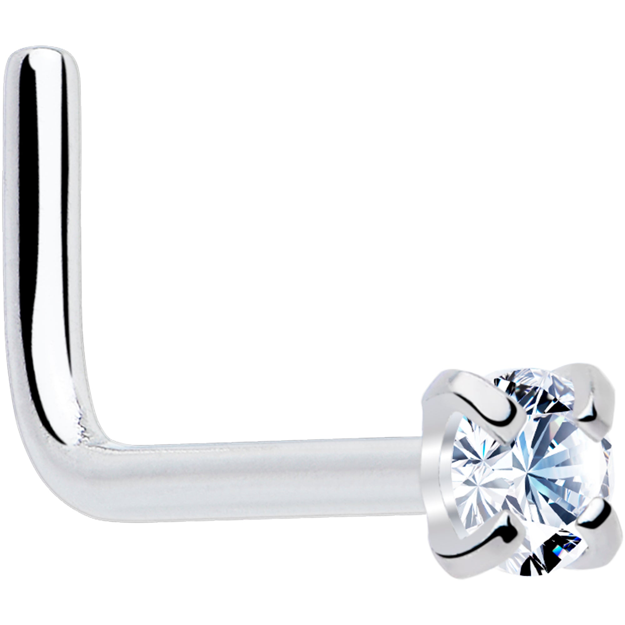 20G 1/4 Clear 2mm CZ Gem L Shaped Nose Ring