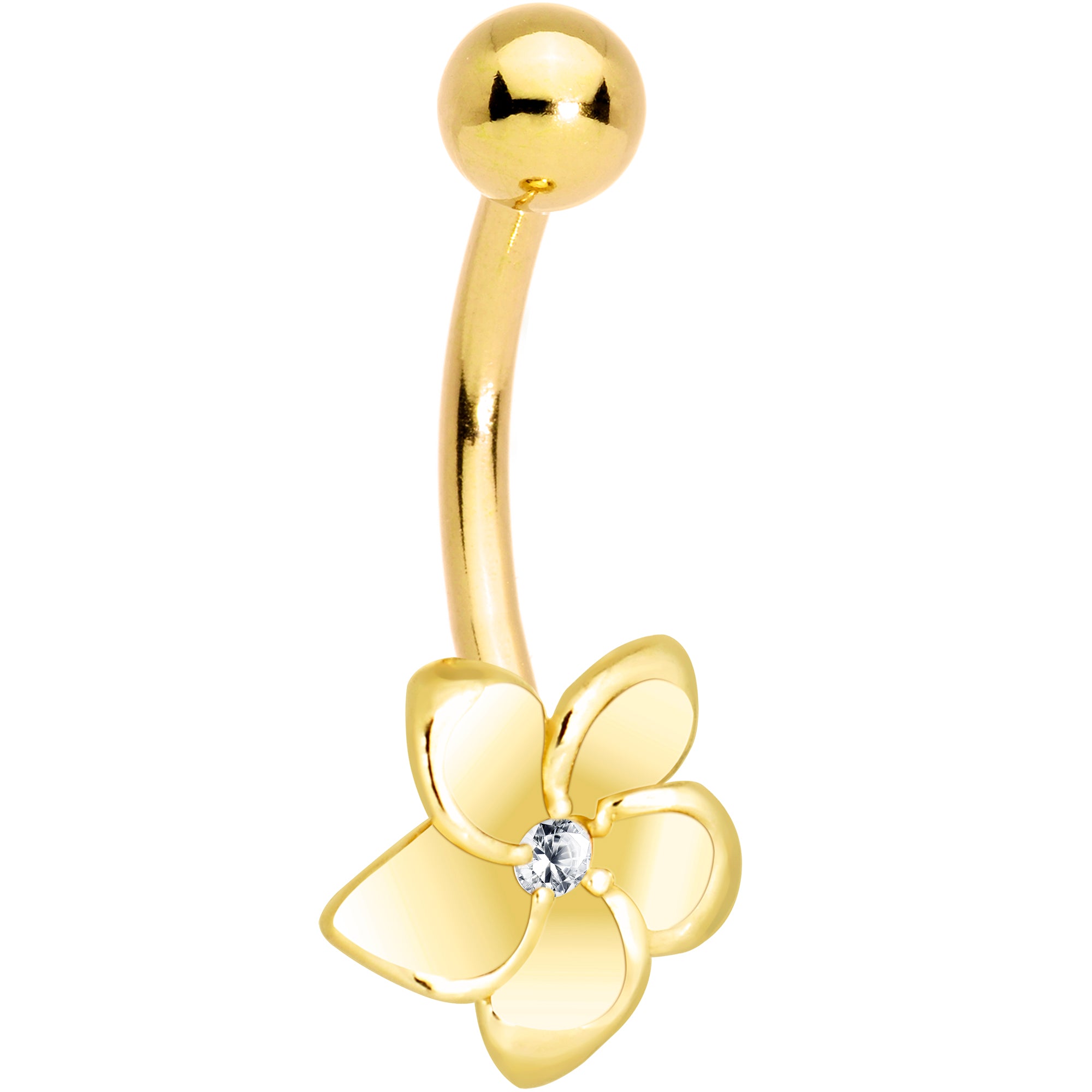 16G Solid 14K Yellow Gold FLOWER Belly Ring