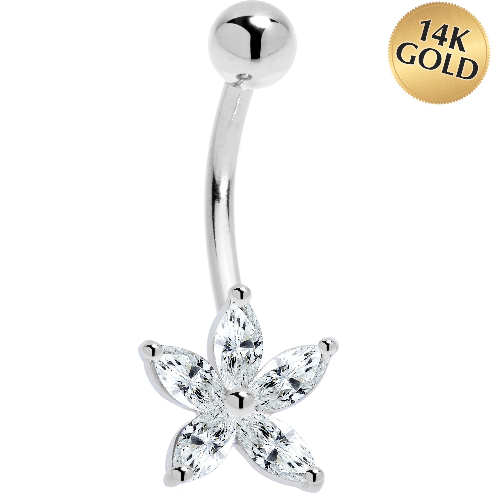 16G Solid 14K White Gold Cubic Zirconia LILY Belly Ring