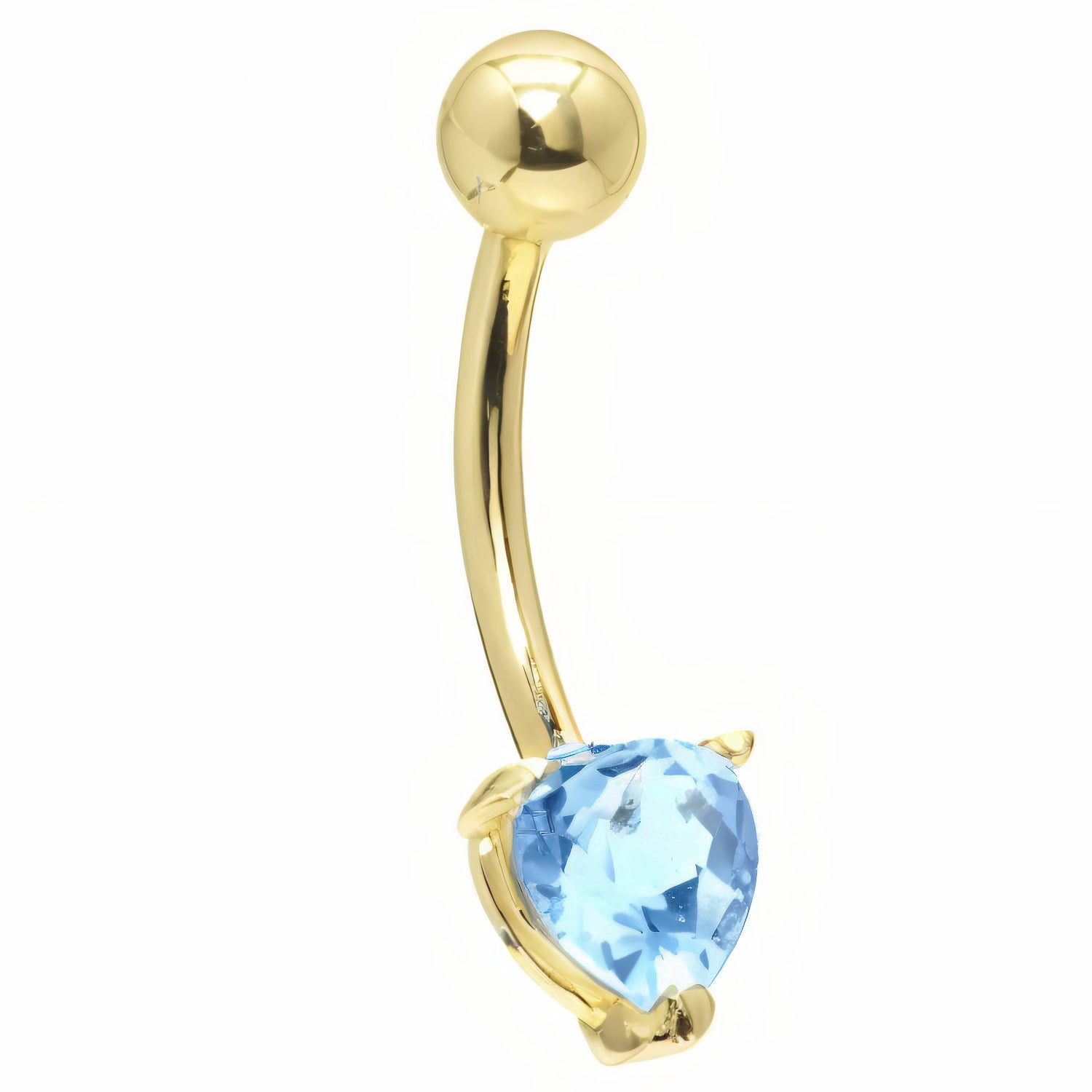 16G Solid 14K Yellow Gold Genuine Blue Topaz Heart Solitaire Belly Ring