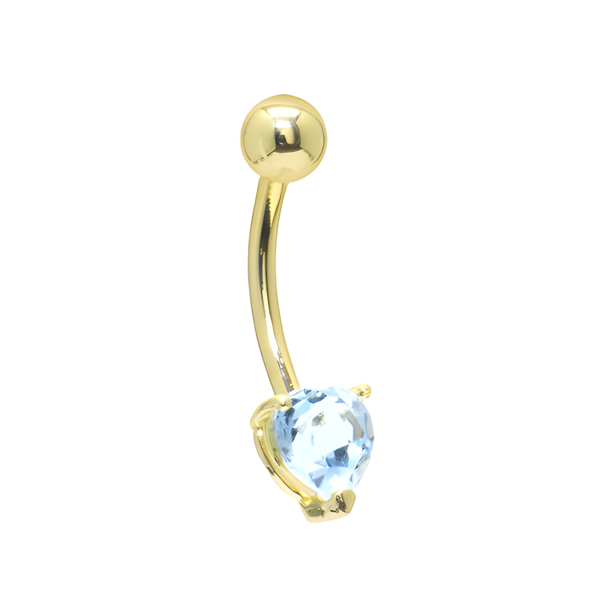 16G Solid 14K Yellow Gold Genuine Blue Topaz Heart Solitaire Belly Ring