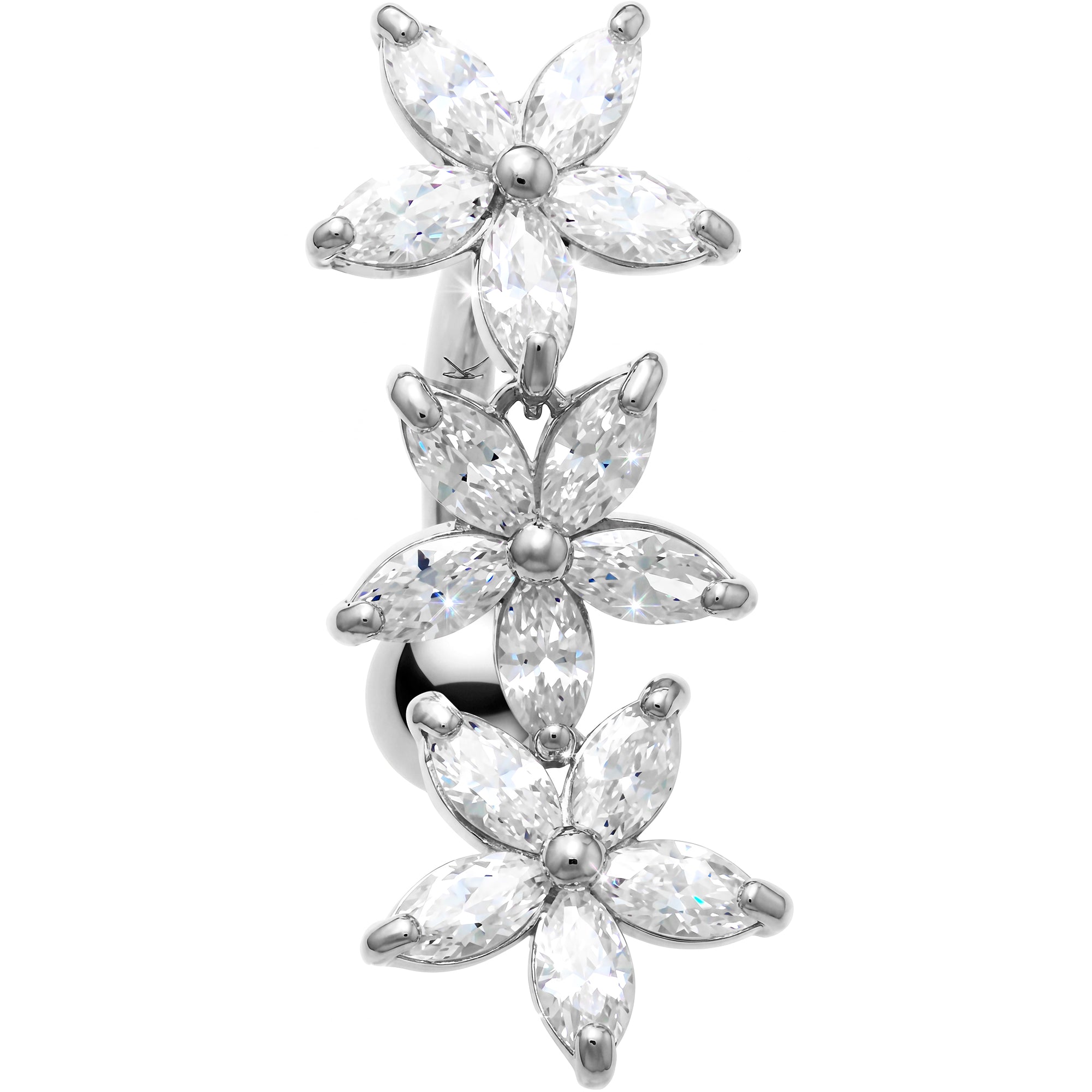 16G Solid 14K White Gold TOP MOUNT Cubic Zirconia LILY DROP Belly Ring