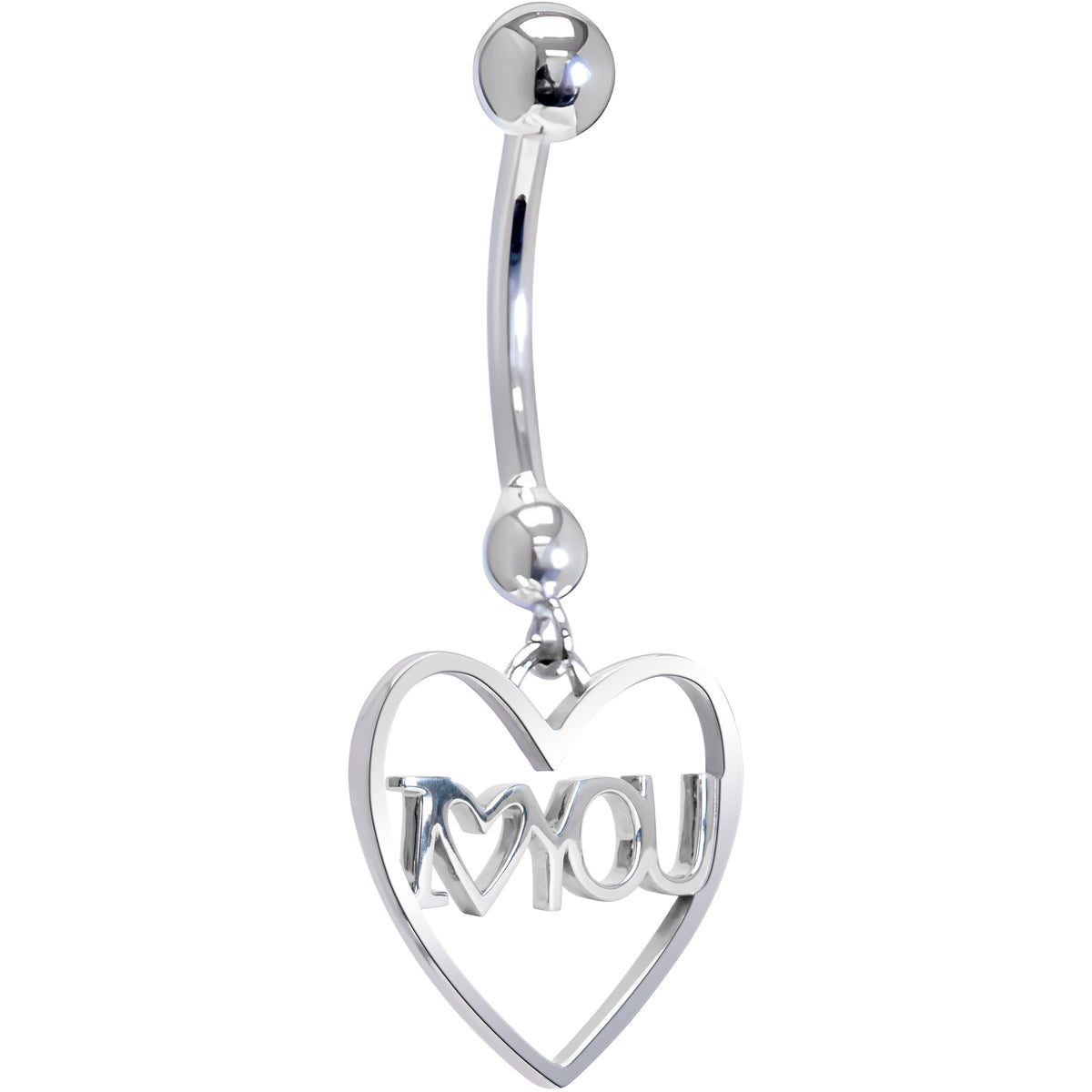 16G Solid 14K White Gold I LOVE YOU HEART Belly Ring