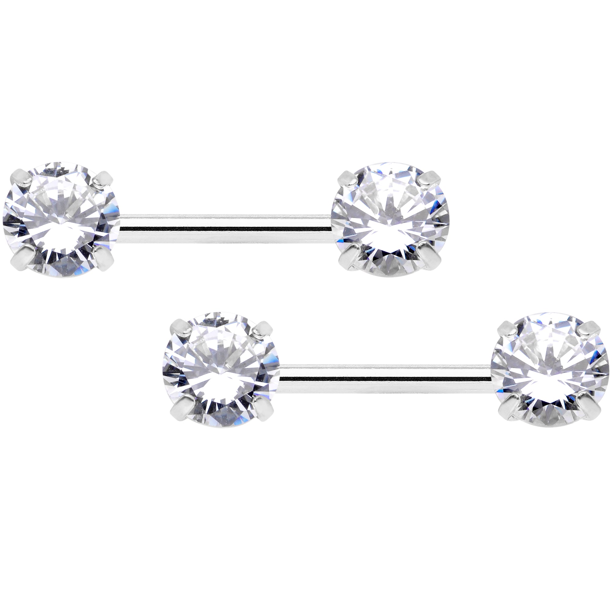 14G 1/2 Clear CZ Gem Threadless Barbell Nipple Ring Set