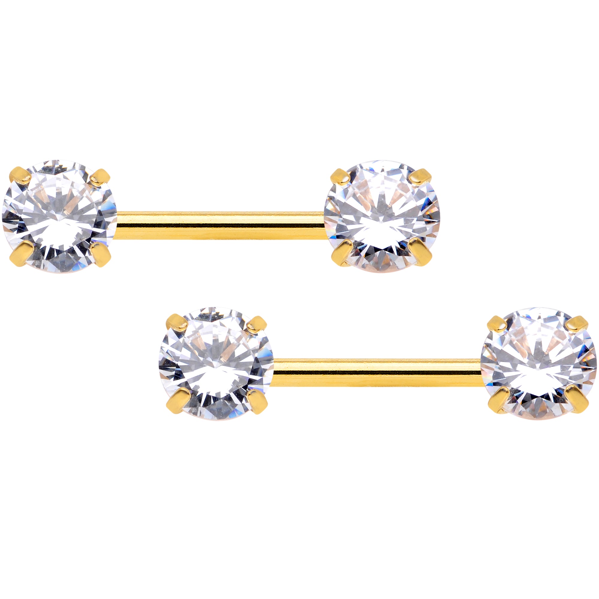 14G 1/2 Clear CZ Gem Gold Tone Threadless Nipple Ring Set