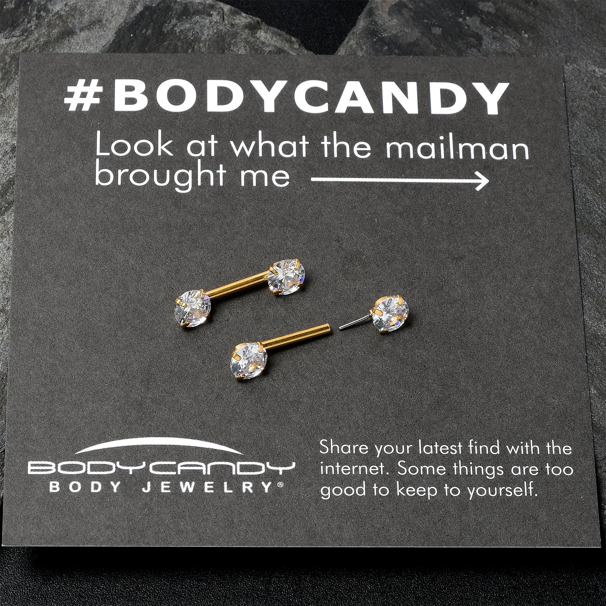 14G 1/2 Clear CZ Gem Gold Tone Threadless Nipple Ring Set