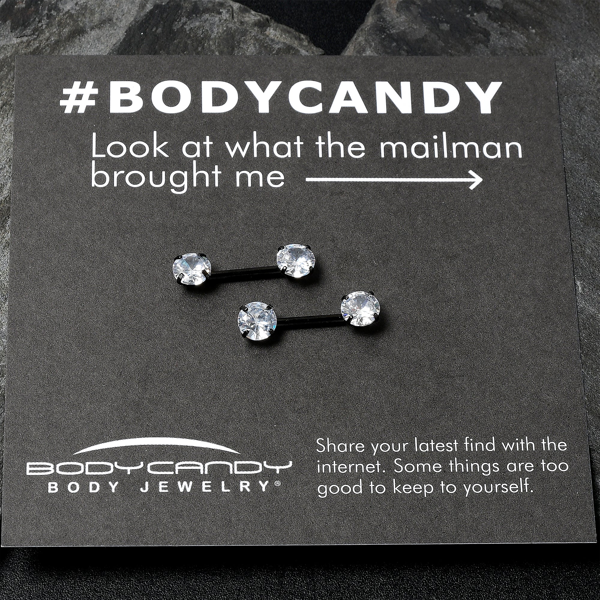 14G 1/2 Clear CZ Gem Black Threadless Barbell Nipple Ring Set