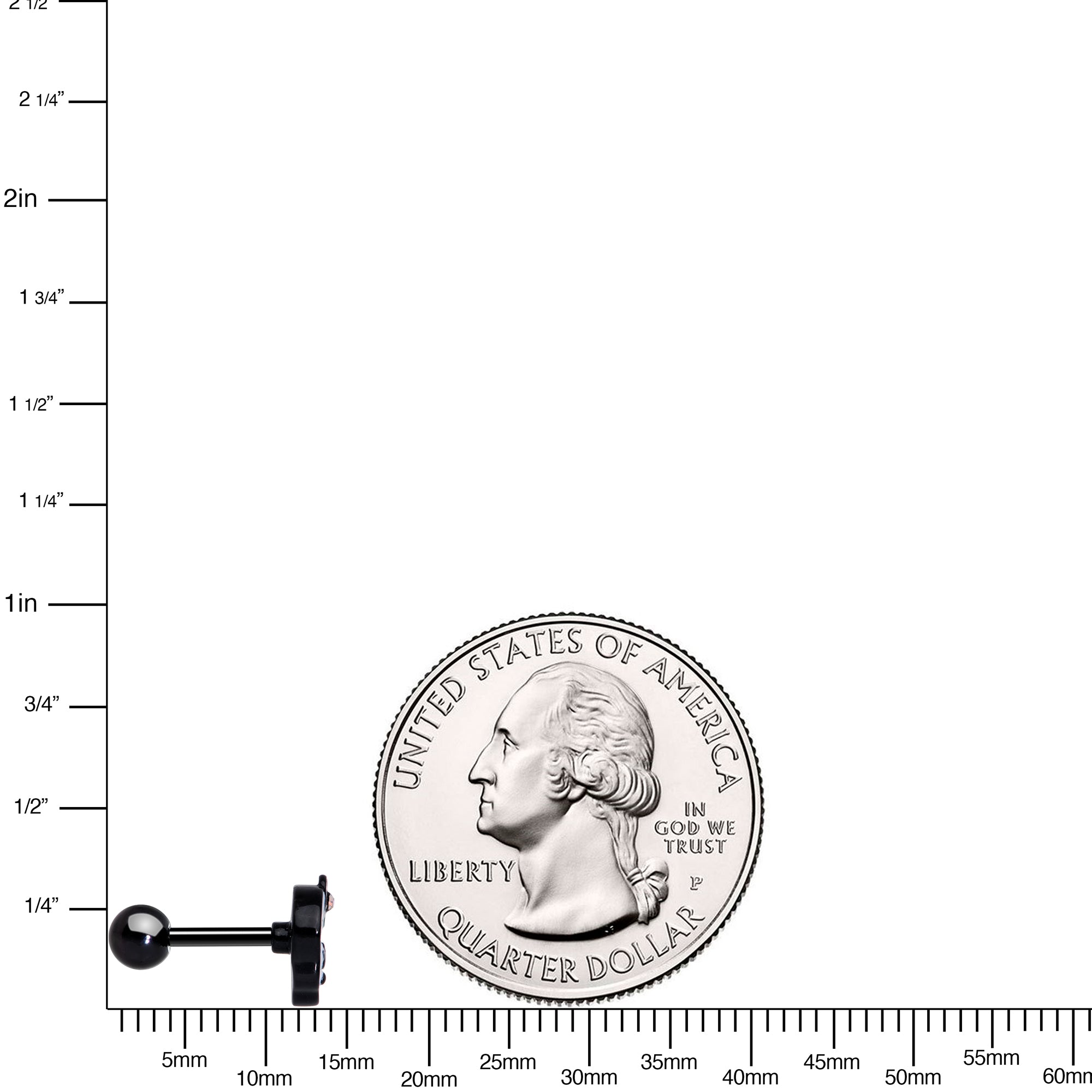 1/4 16 Gauge Aurora Gem Black Kawaii Skull Earring