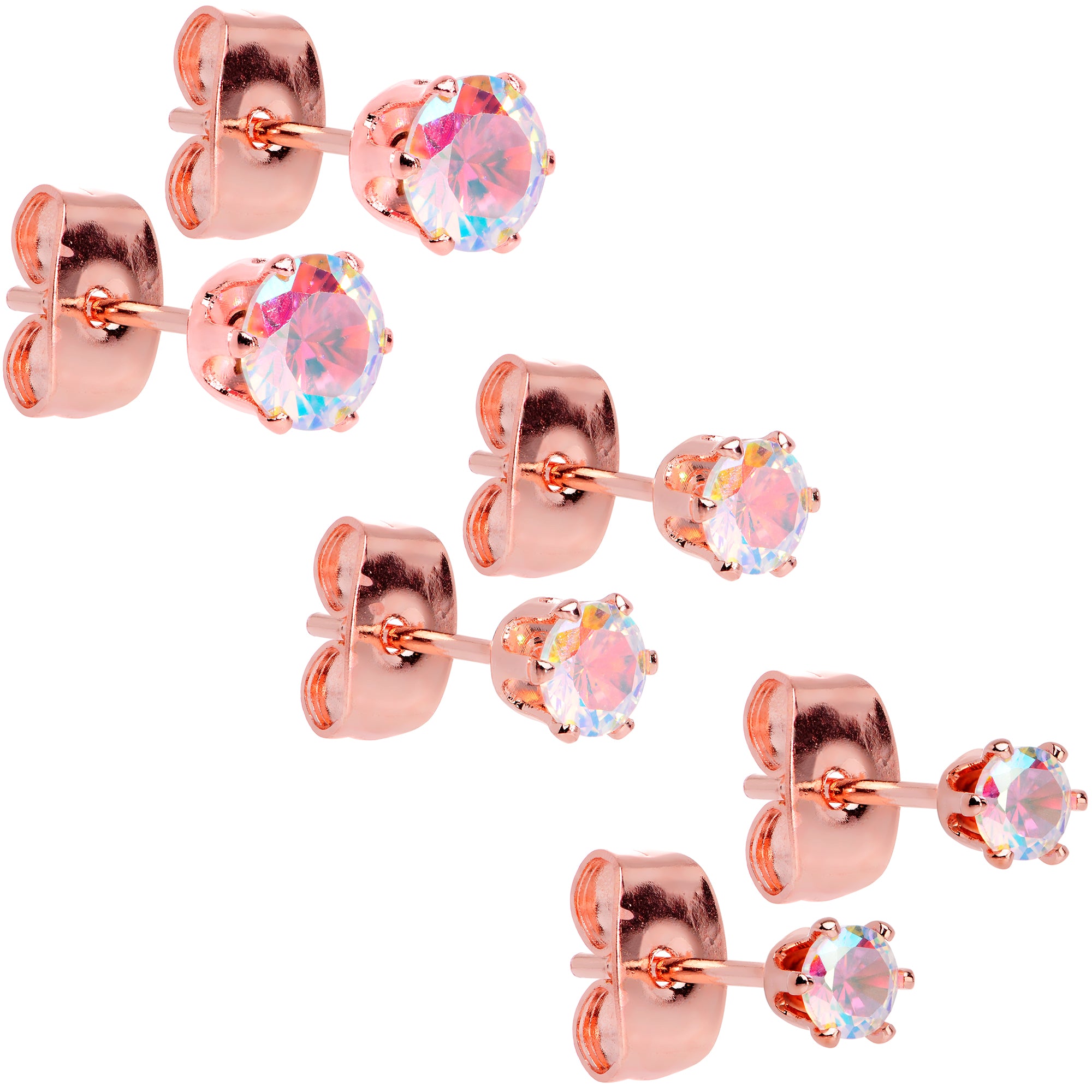 20 Gauge Aurora CZ Gem Rose Gold Tone Post Stud Earrings