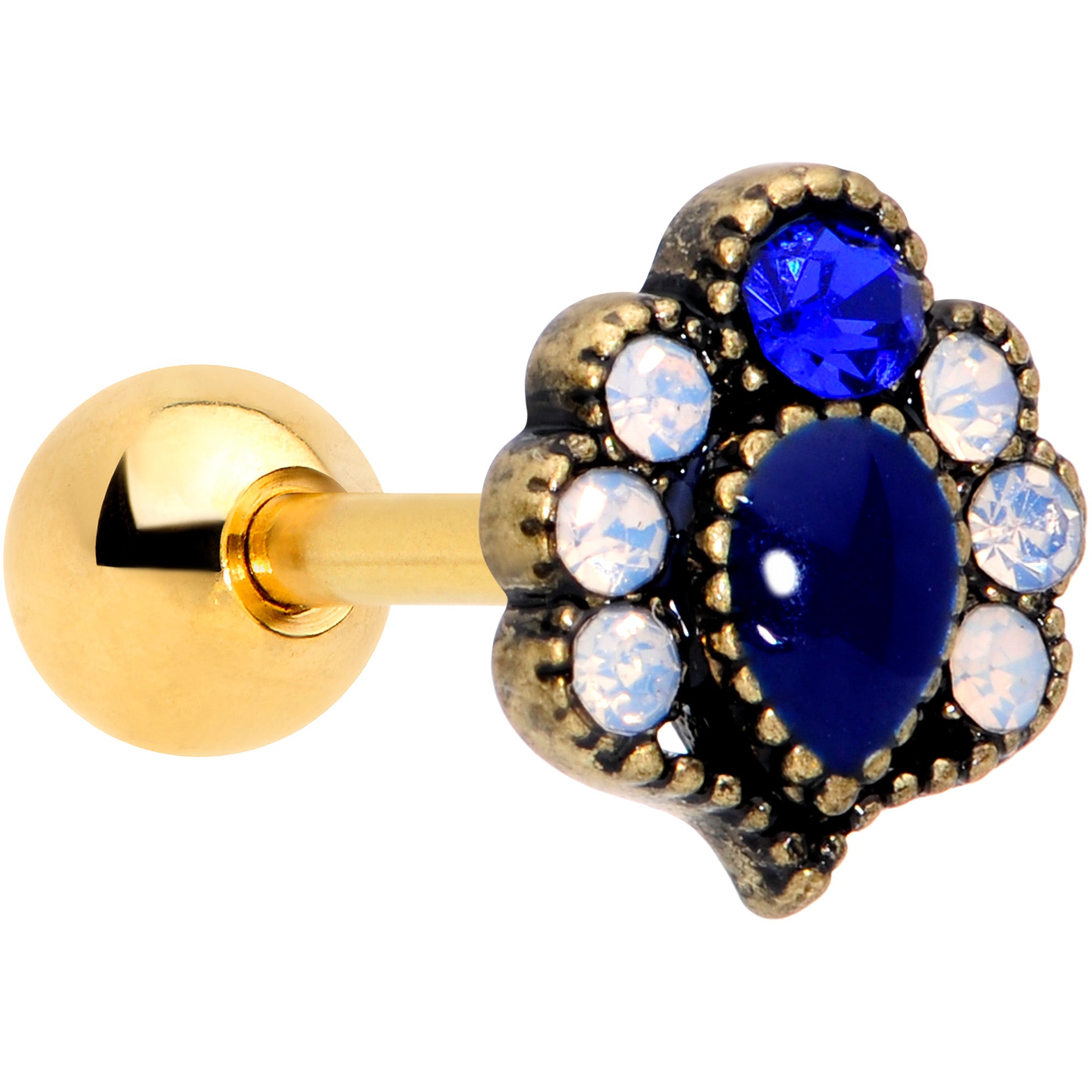 16 Gauge 1/4 Blue Gem Gold Tone Heirloom Drop Cartilage Earring