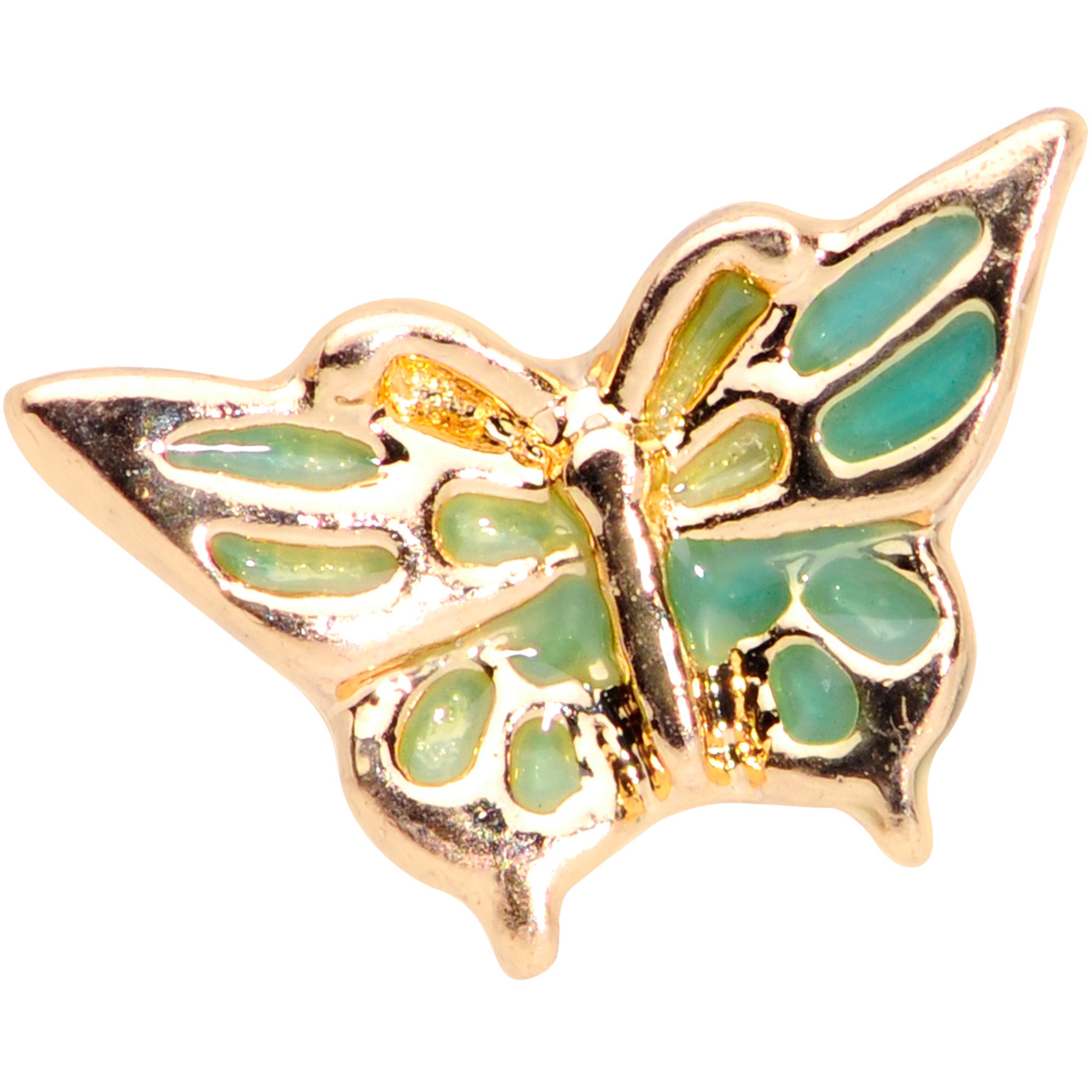 16 Gauge Gold Tone Green Inlay Butterfly Tragus Earring