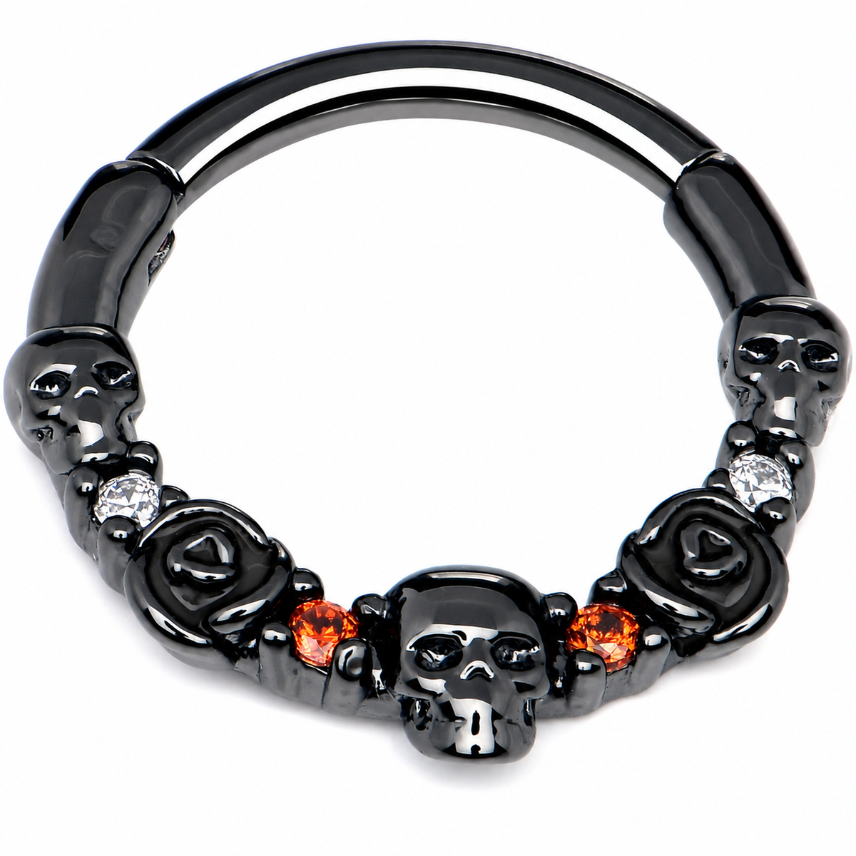 16G 3/8 Red Clear CZ Gem Black Skull Halloween Hinged Segment Ring