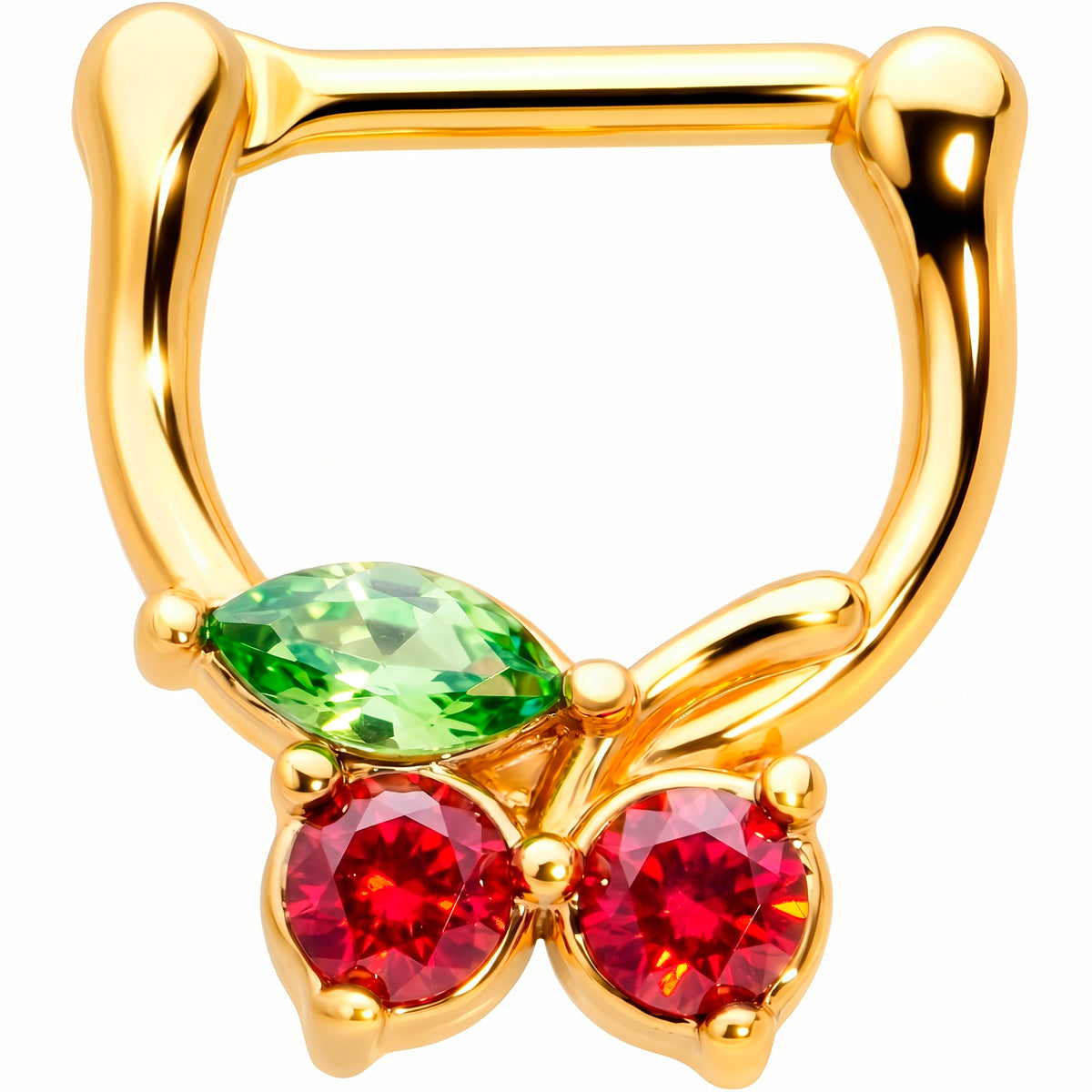 16G 5/16 Red Green Gem Gold Tone Tasty Cherry Cartilage Clicker
