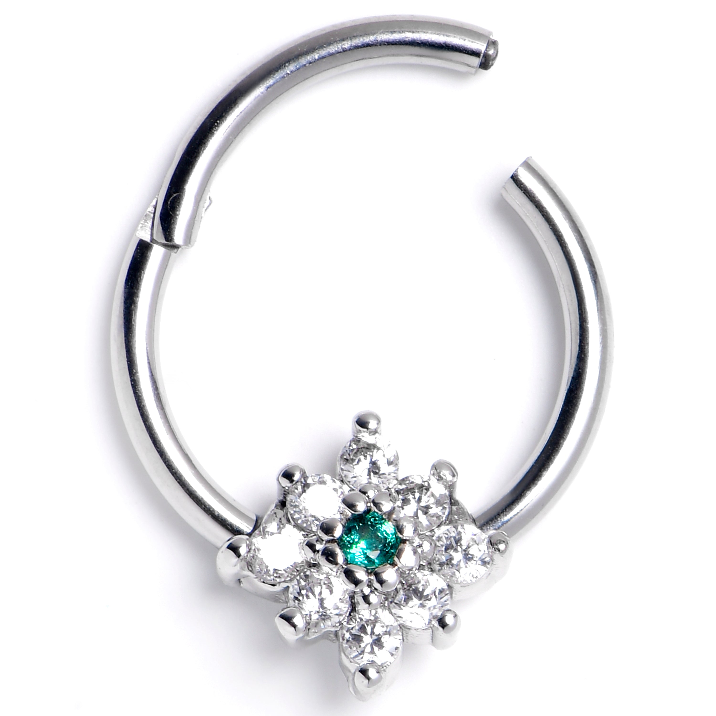 16G 3/8 Clear Gem Glam Festive Snowflake Hinged Segment Ring