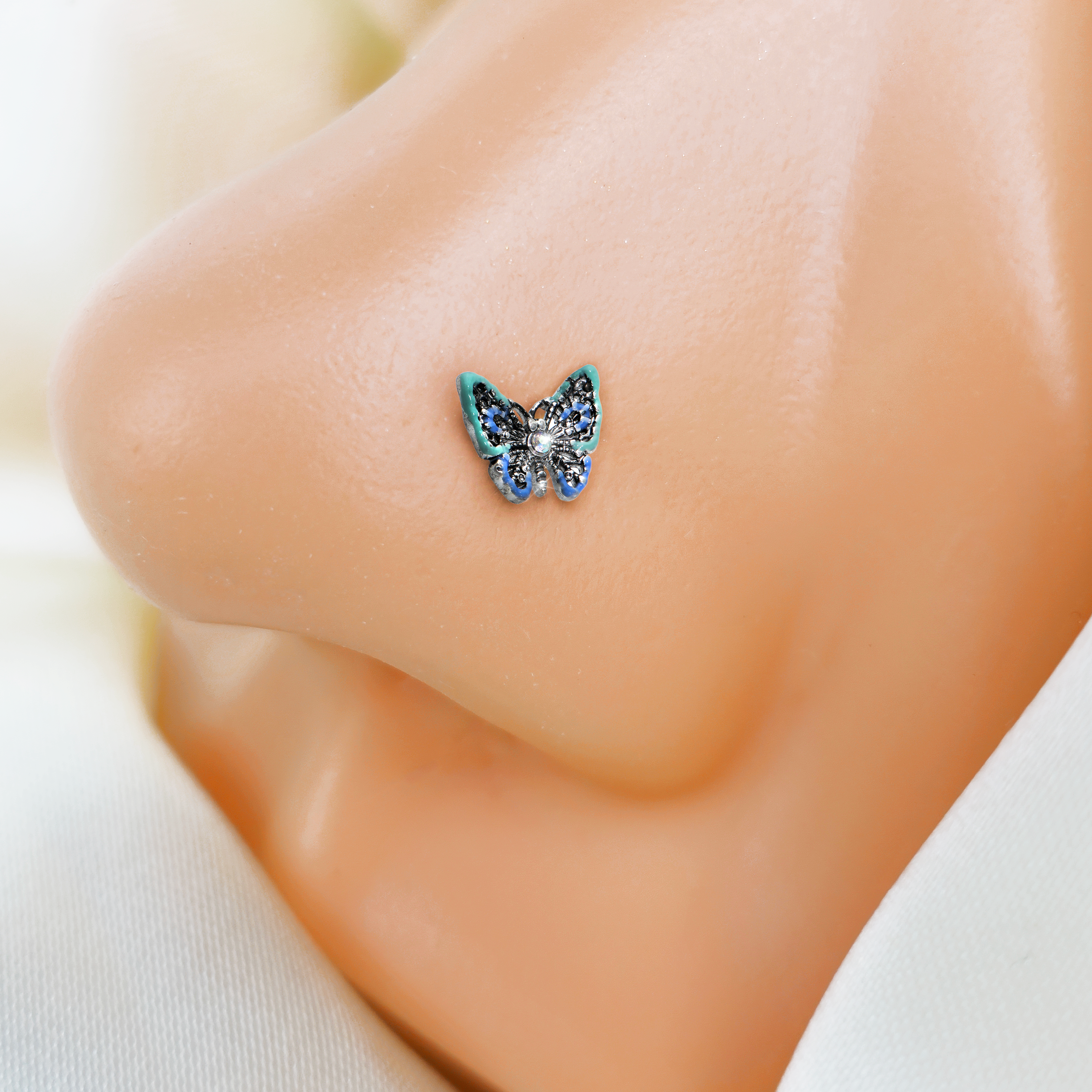 20G 7mm Aurora Gem Colorful Glam Butterfly L Shape Nose Ring