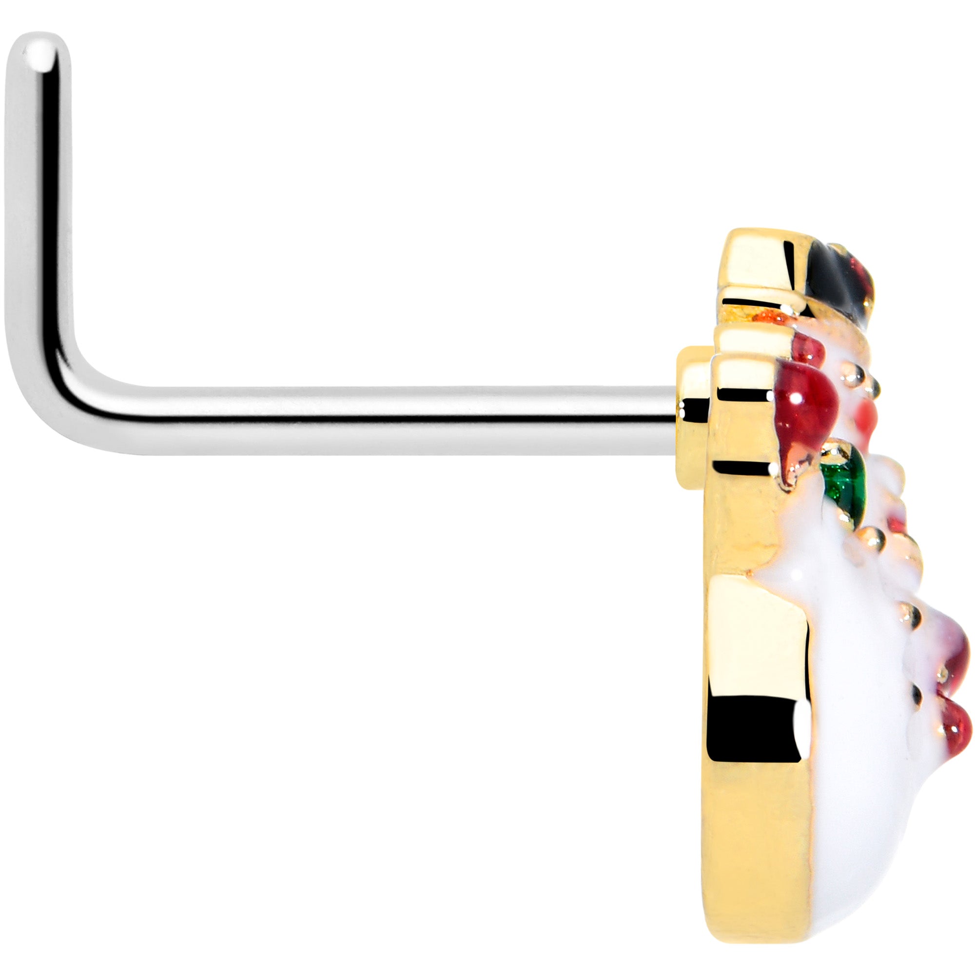 Red gem gold snowman nose stud L shape 20G 7mm